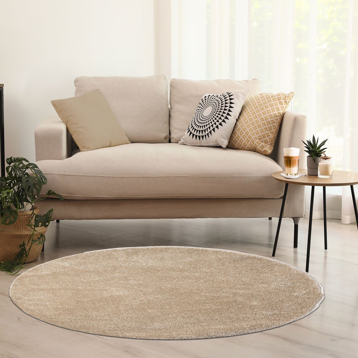 Vimoda Teppich Teppich Rund Wohnzimmer Kurzflor, günstig online kaufen