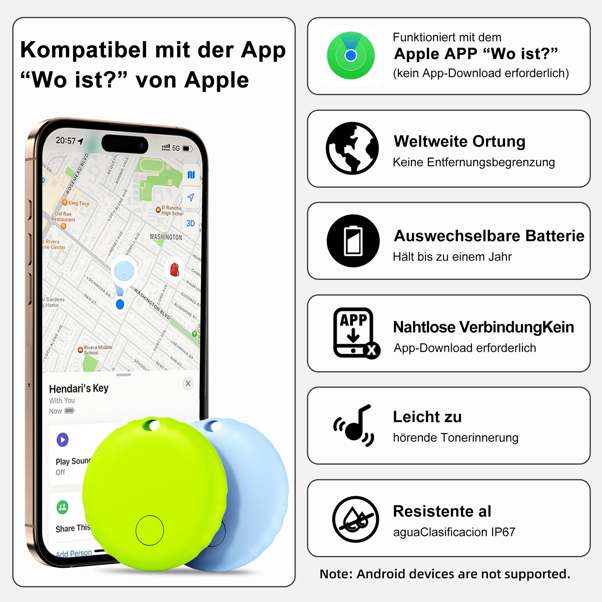 ibettertec GPS Tracker 5er-Pack für iOS, kompatibel mit der App „Wo ist?“ Bluetooth-Tracker (Smart Tag, Air Tag-Alternative)