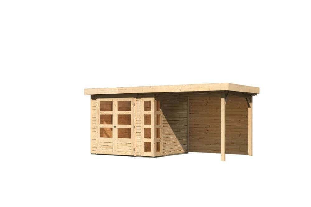 BxT: Woodfeeling Karibu Anbaudach, mit Karibu Kerko cm Gartenhaus Beige Gartenhaus 554x238