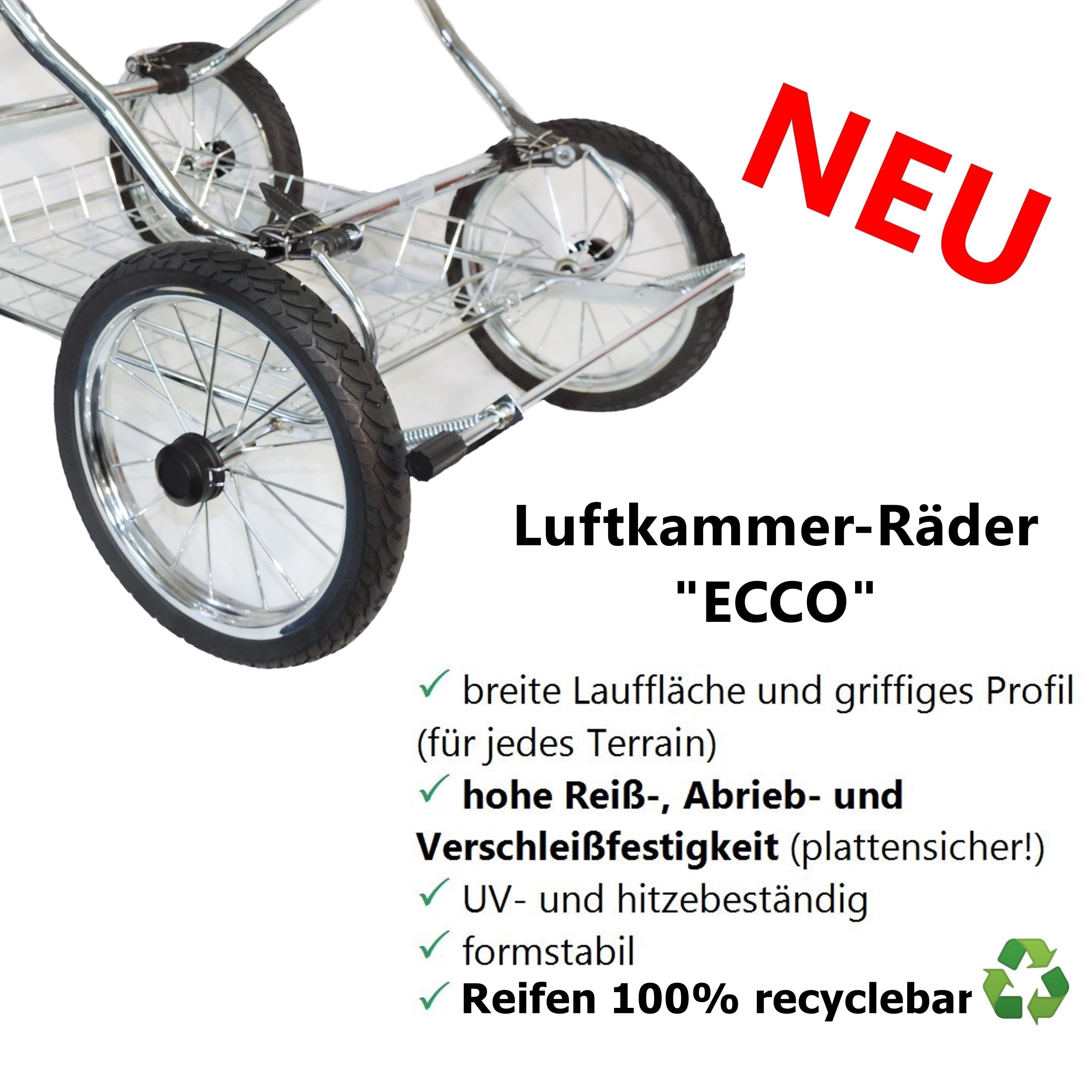 Eichhorn - Komponenten Luftkammerbereifung Sport-Kinderwagen made recyclebarer in mit Kinderwagen Designer-ECO, marine alle EU