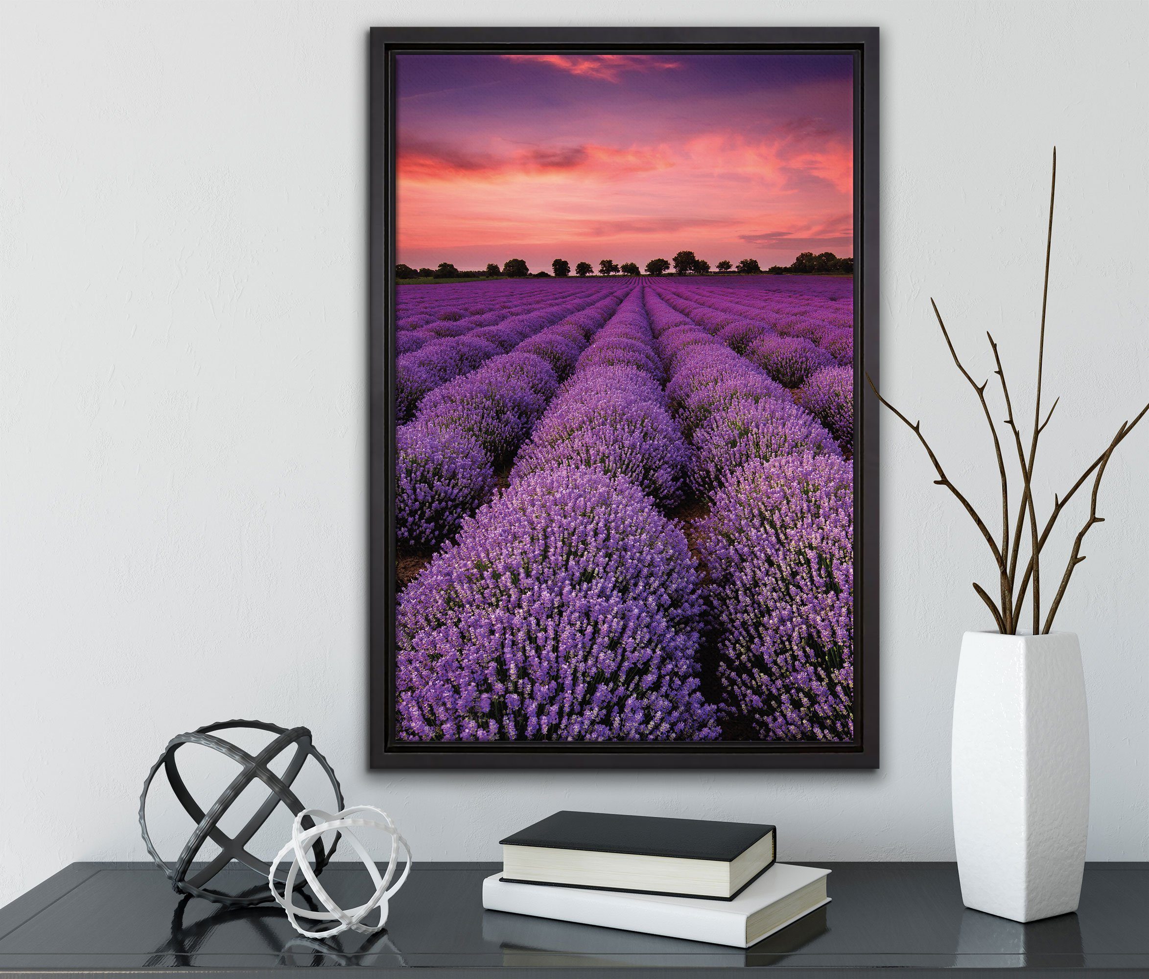 bespannt, fertig Leinwandbild Provence, Wunderschöne Leinwandbild Schattenfugen-Bilderrahmen inkl. in Zackenaufhänger gefasst, Pixxprint Lavendel Wanddekoration einem St), (1