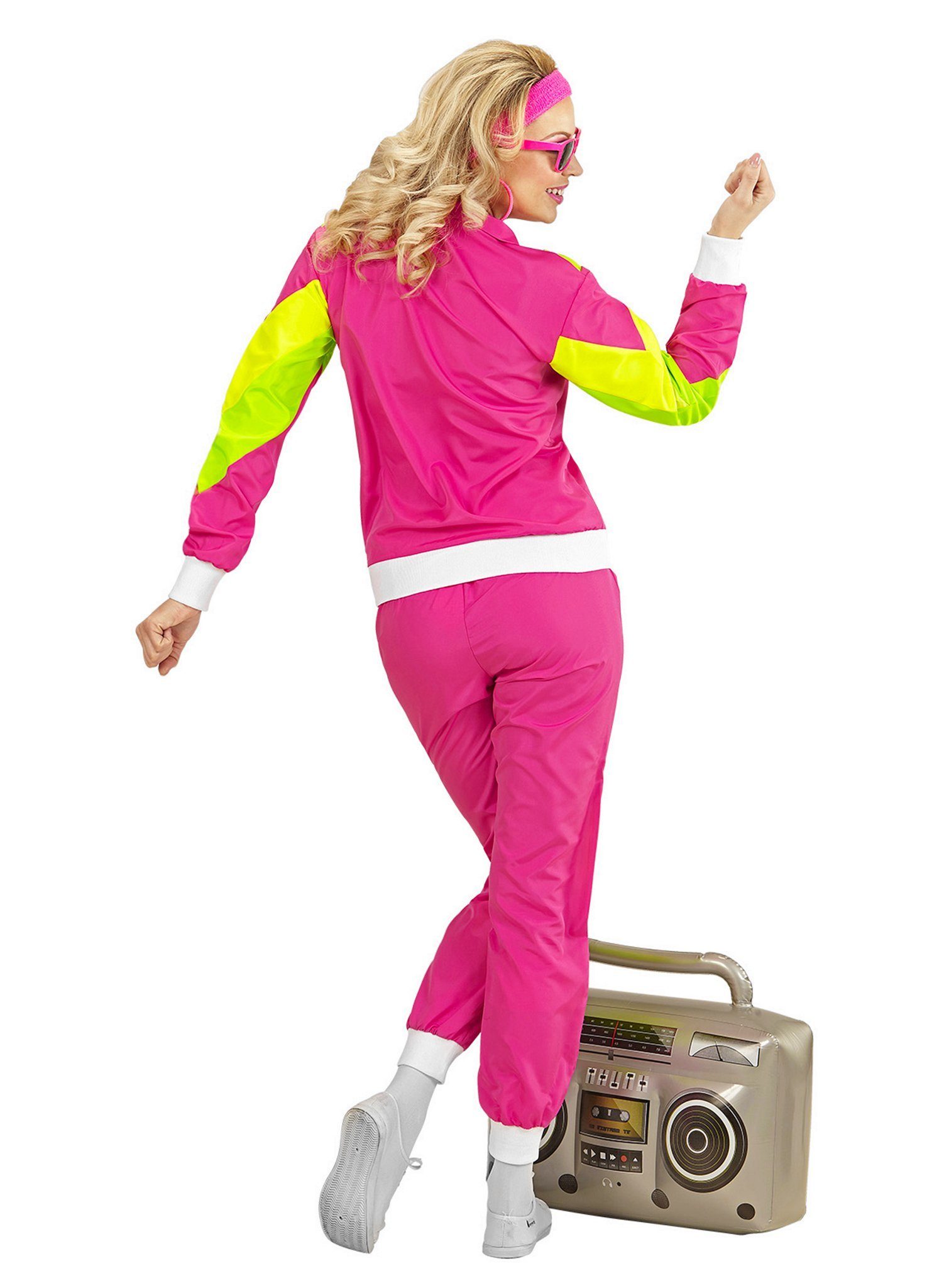 Widdmann Kostüm 80er Trainingsanzug pink Karneval Faschingskostüm, 80er Jahre Outfit in feinstem Neon-Zwirn