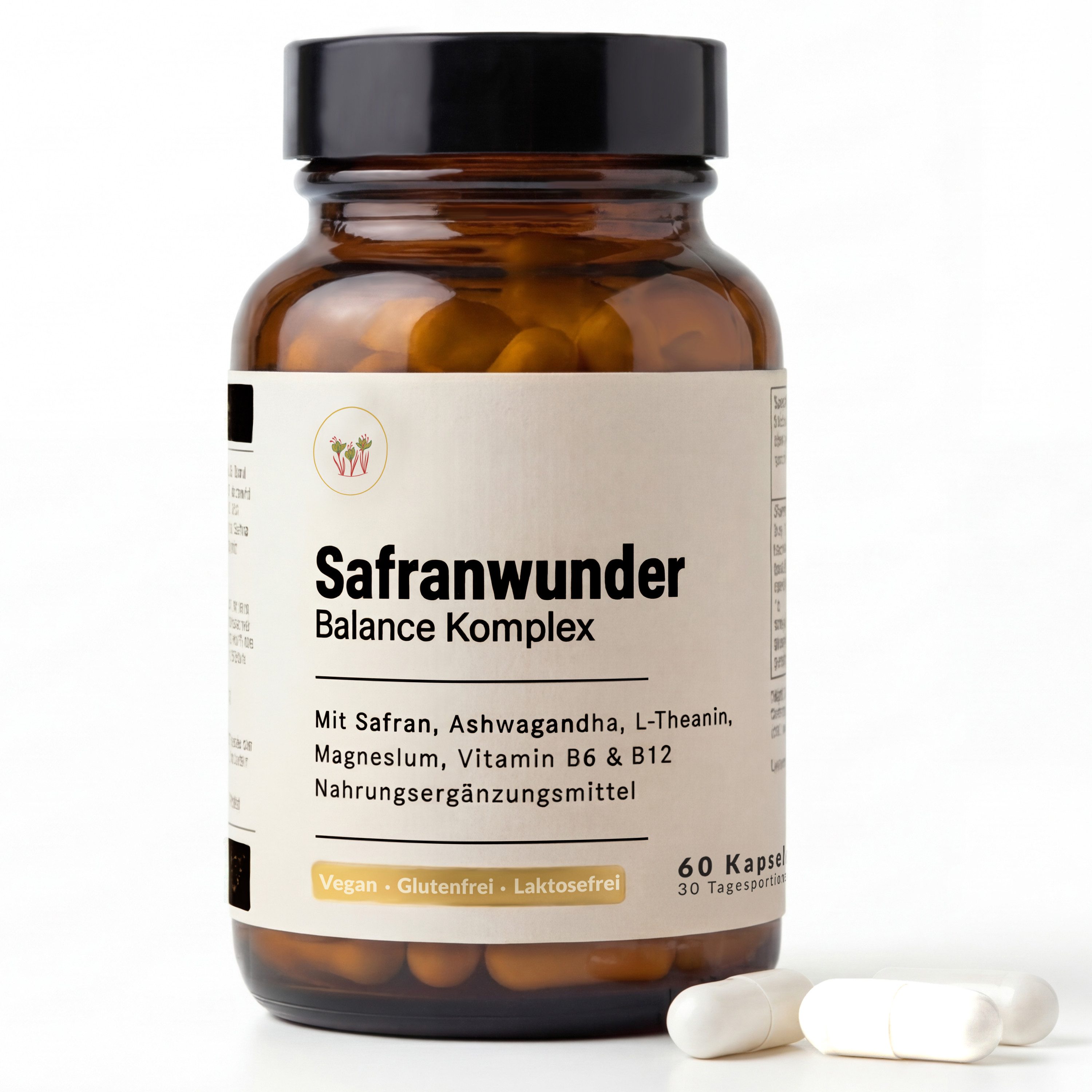Safranwunder Safran Ashwagandha Kapseln 60 St. vegan mit Magnesium & B-Vitaminen Kapseln