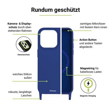 Artwizz Handykette HangOn Case Silicone +CHARGE Handykette mit Ladefunktion, Blau, iPhone 15 Pro