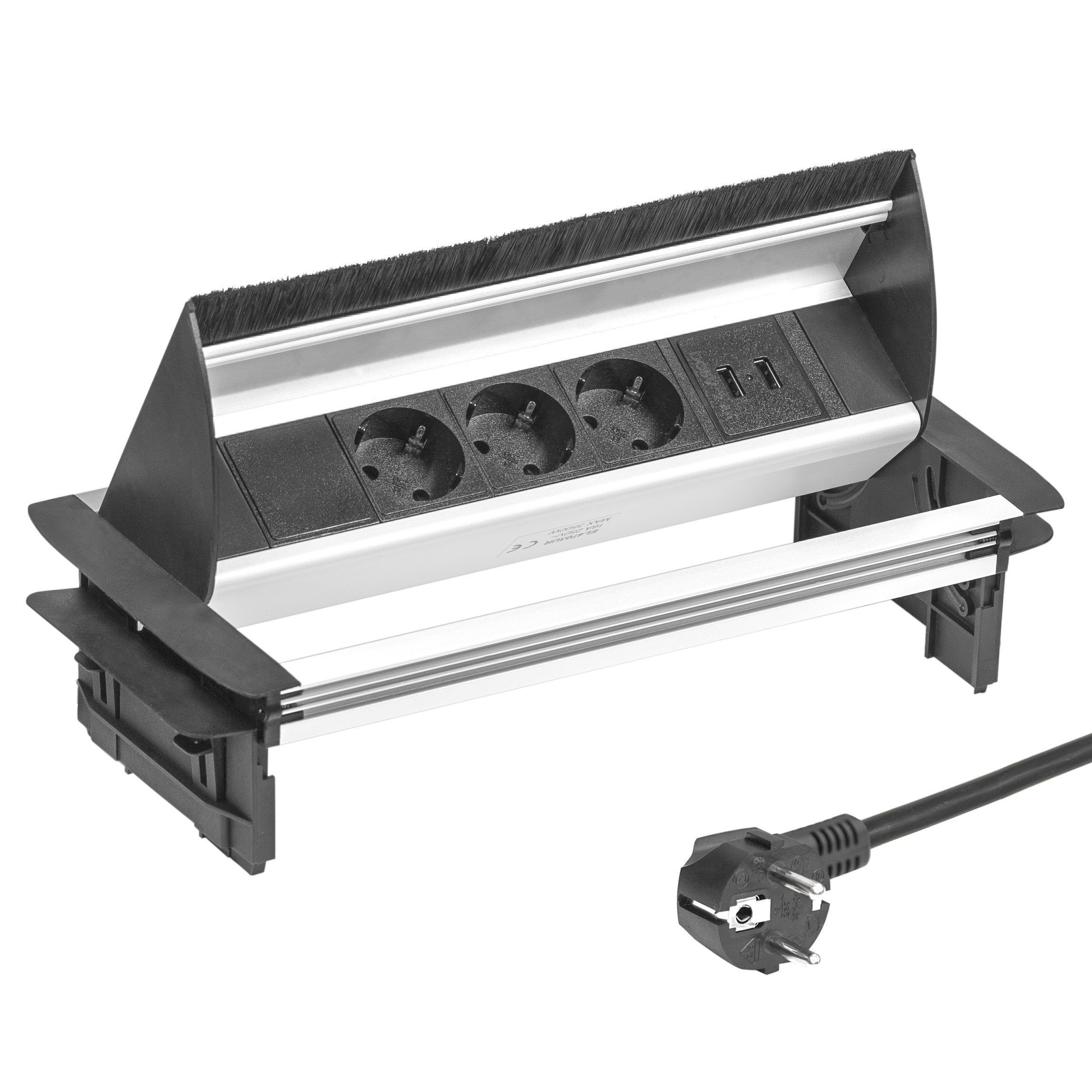 Elbe Inno EL4403U Einbau-Tischsteckdosenleiste 3-fach (USB-Anschlüsse, Überspannungsschutz, Kindersicherung)