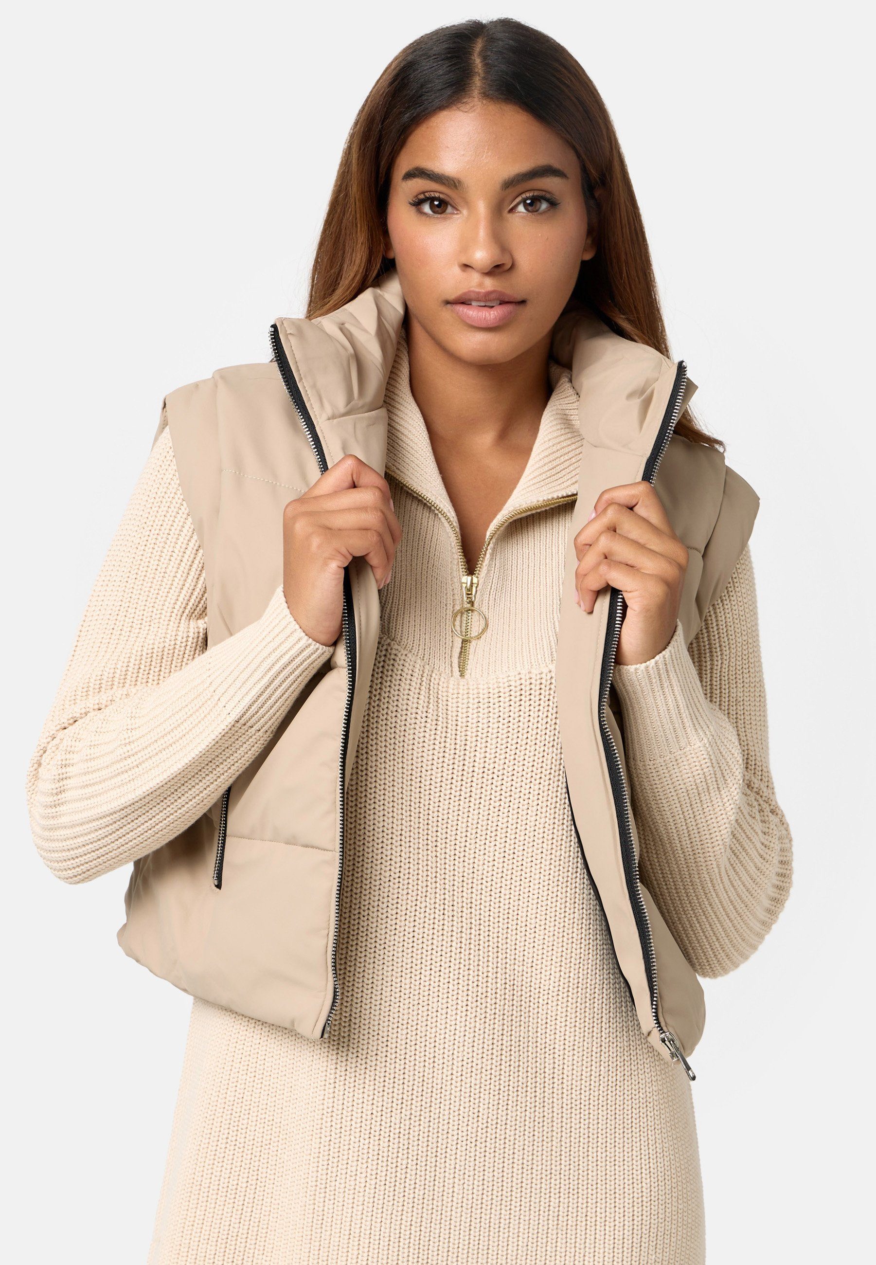 Worldclassca Steppweste Worldclassca Damen Kurze Steppweste Winter aus Kunstleder S-L Beige