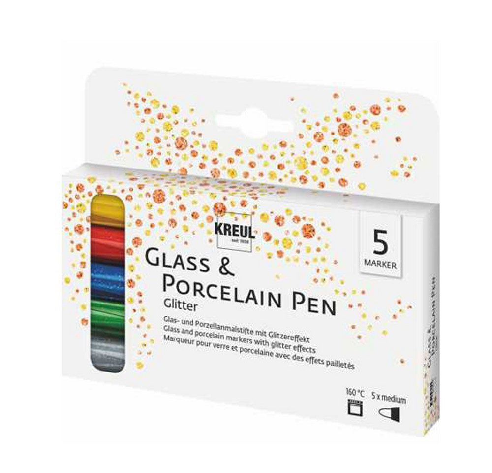 Thumbnail - C. KREUL Malstift KREUL Glass & Porcelain Pen Glitter medium 1-3mm 5 Stück Kartonetui