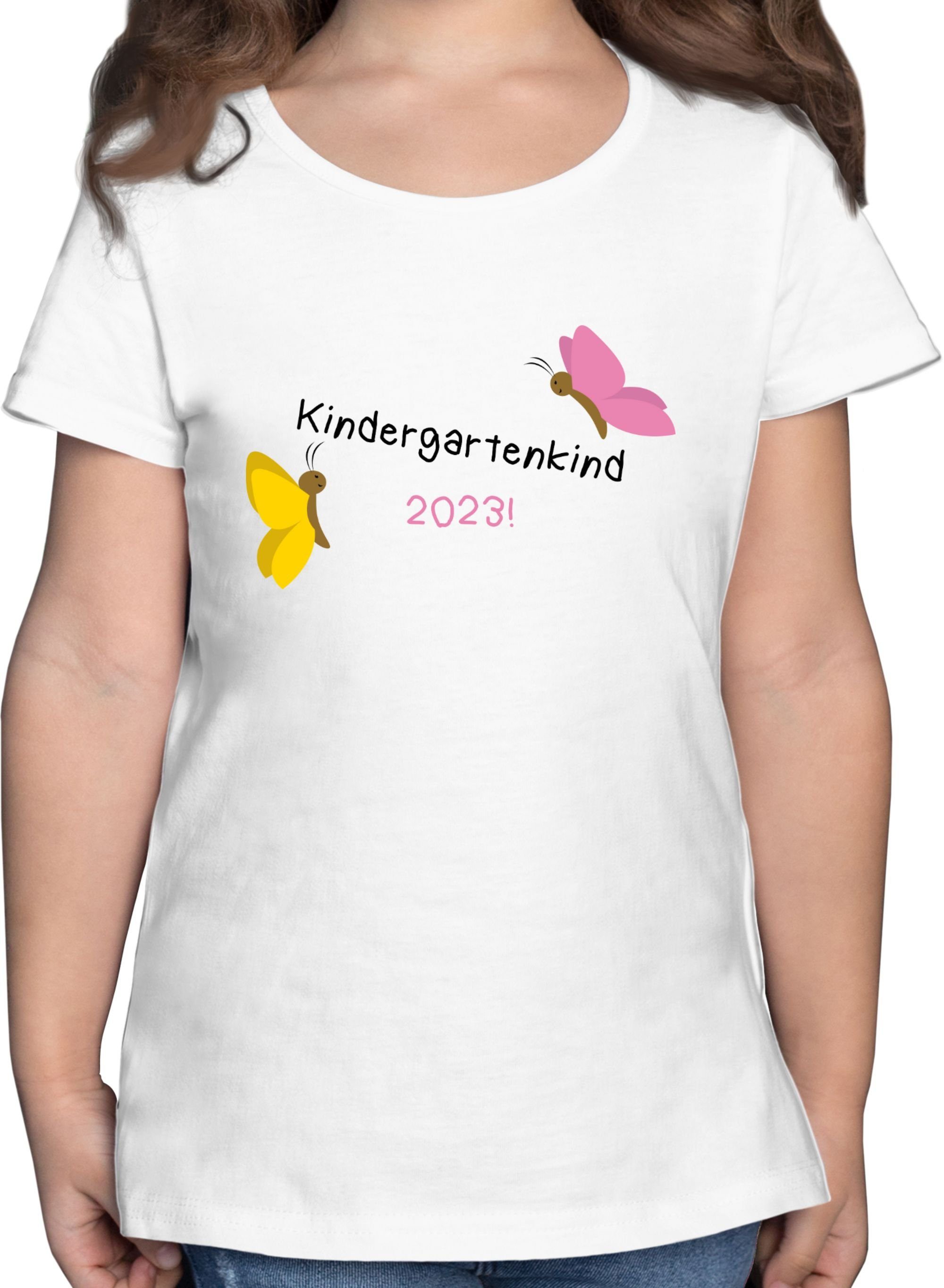 Kindergartenkind 2 Weiß Kindergarten 2023 Hallo T-Shirt Schmetterlinge Shirtracer