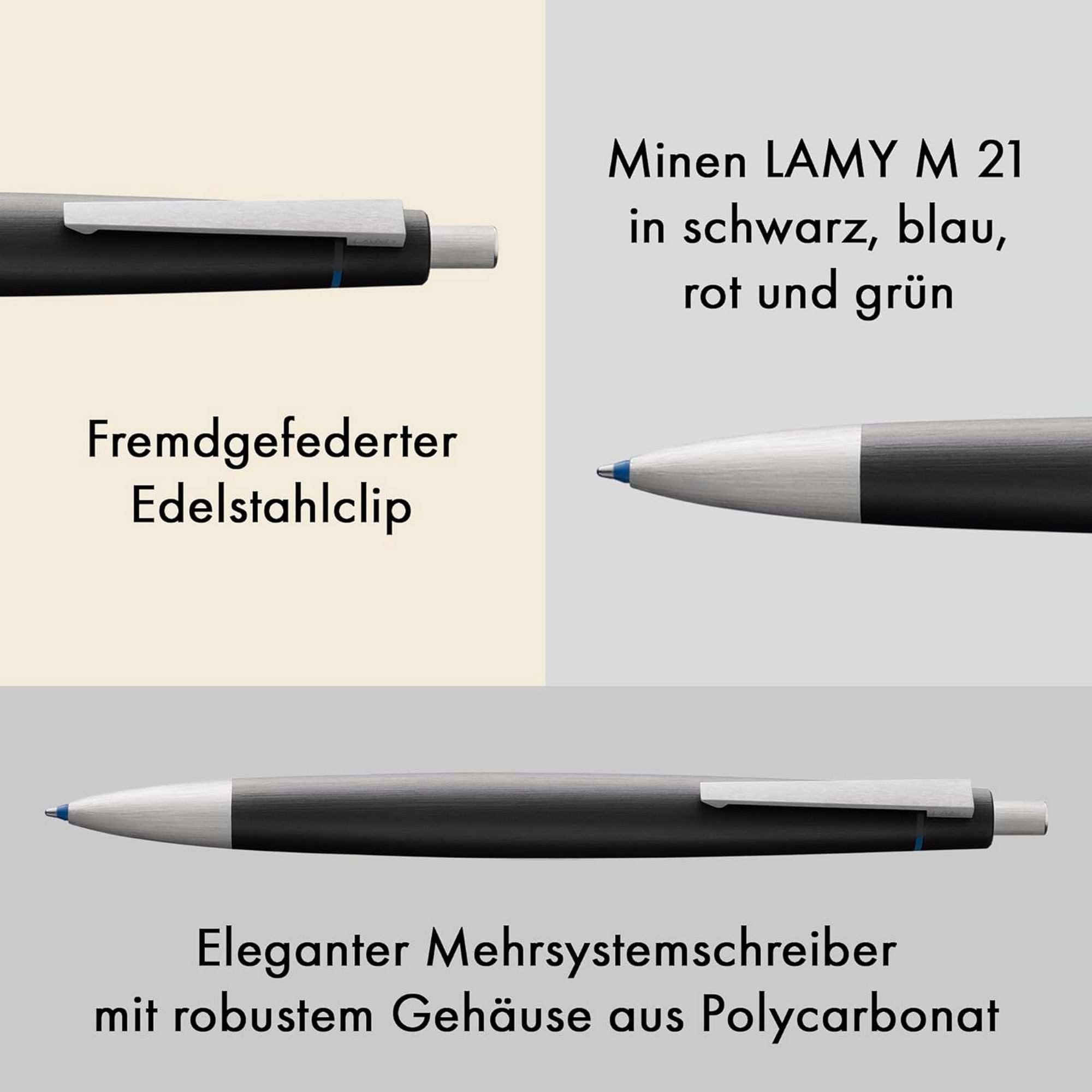 LAMY Kugelschreiber LAMY 2000 schwarz 4 Farben Kugelschreiber Sichtwahlmechanik mit Minen
