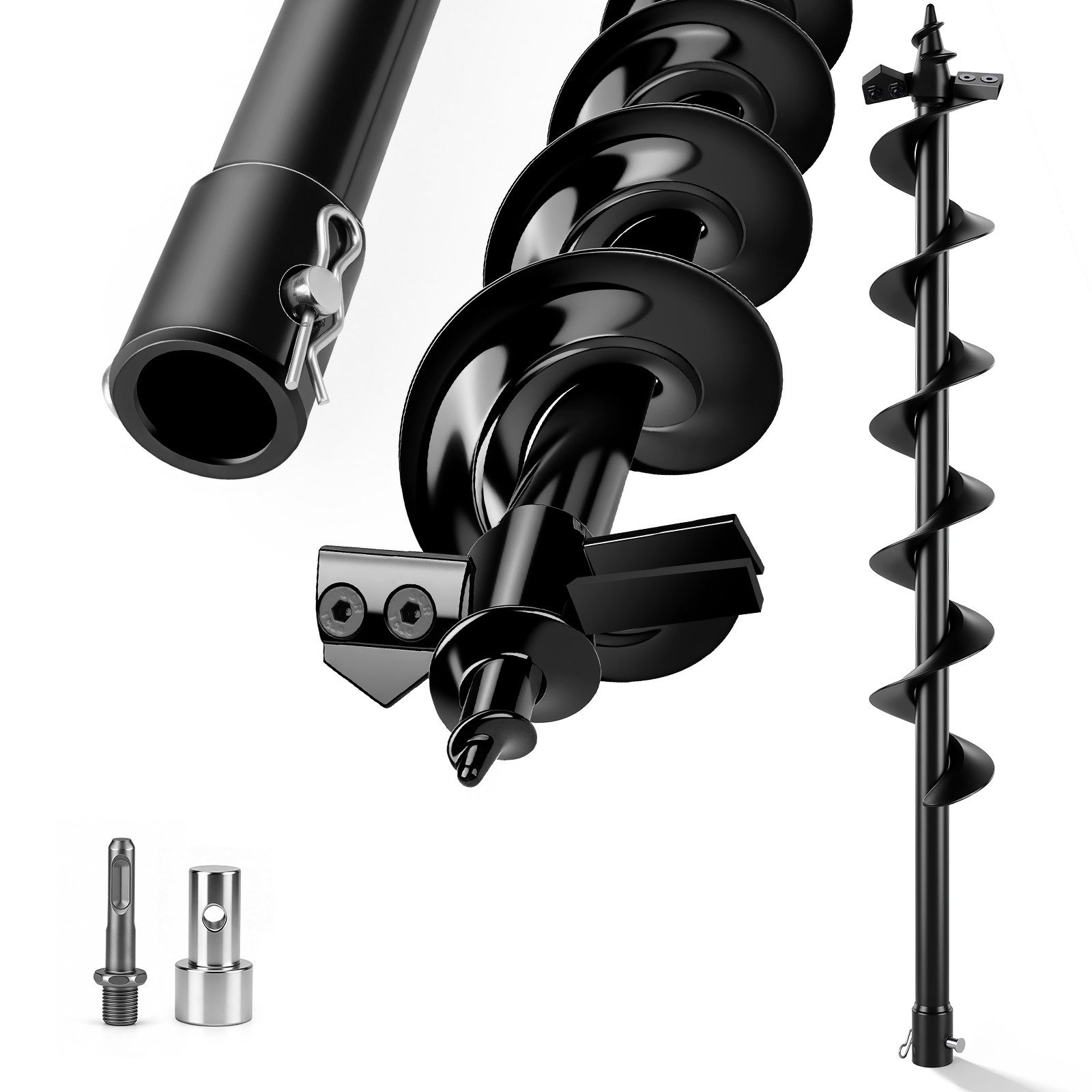 XERSEK Erdbohrer 80cm Pflanzbohrer mit Grabzähnen für Bohrgerät, Ø8-30cm, Gartenbohrer, (Brunnenbohrer mit SDS-Plus Adapter, Wolframstahl-Bohrer, HRC 70–81), Spiralbohrer für Erdbohrgerät Bohrhämmer in Gartenarbeiten Bauarbeiten