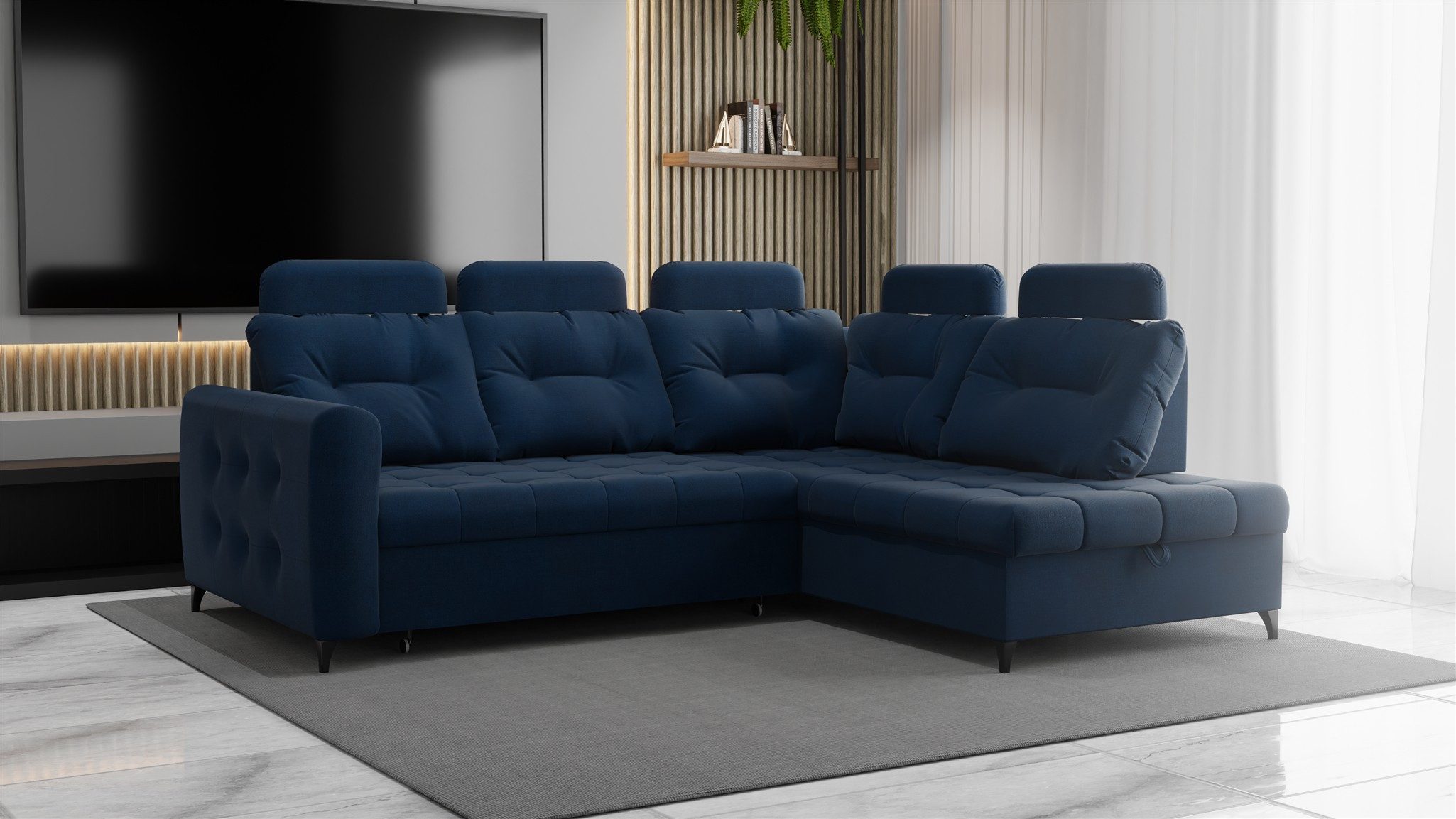 Fun Möbel Ecksofa Sofa FUN MINATO mit Schlaffunktion in Velourstoff Hold Me, mit Ottomane, mit Bettkasten und Schlaffunktion