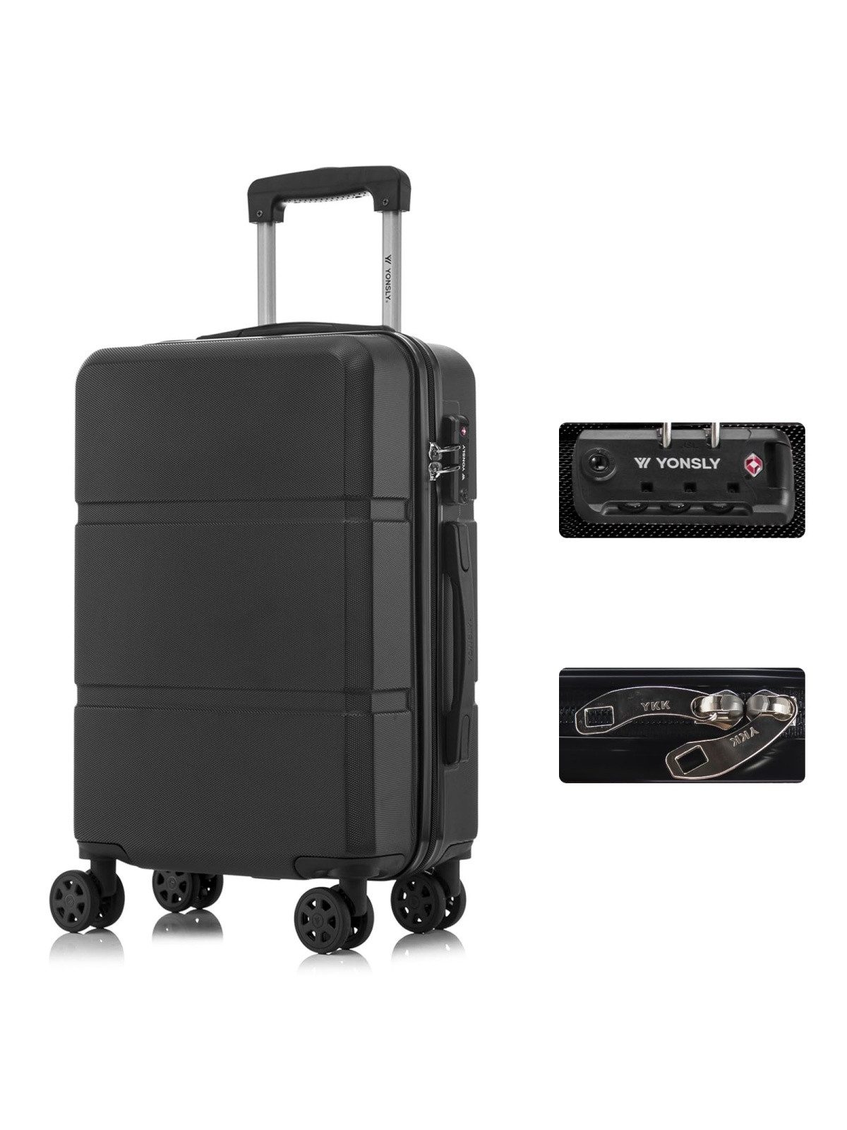 YONSLY Koffer Hartschalen-Reisekoffer Trolley Rollkoffer aus ABS und Aluminium, 4 Rollen, TSA-Schloss, YKK-Reißverschluss, austauschbare Rollen & Griffe