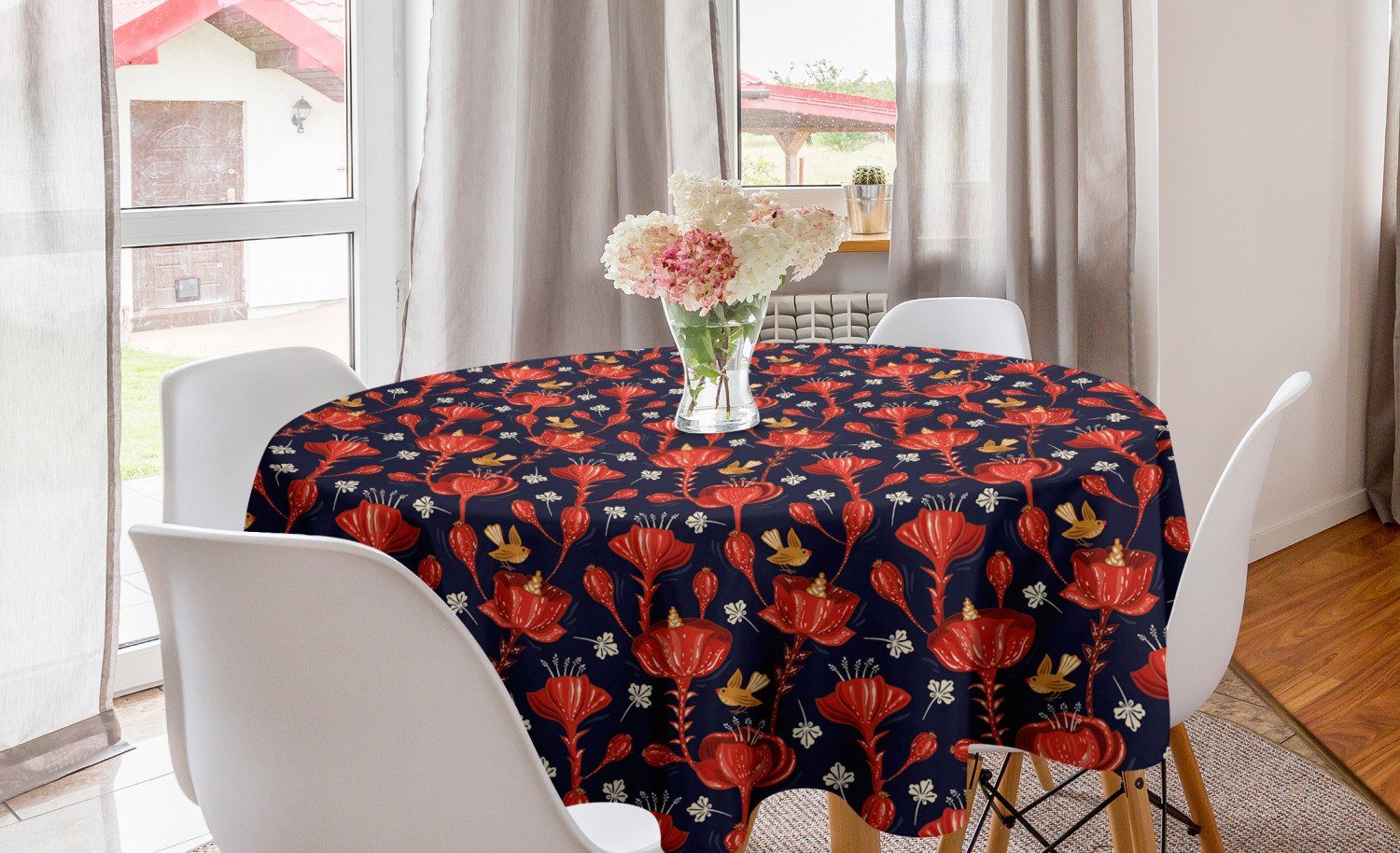 Küche Esszimmer Vögel Tischdecke Jacobean und Dekoration, Tischdecke Abdeckung Abakuhaus Blumen Blühende für Kreis