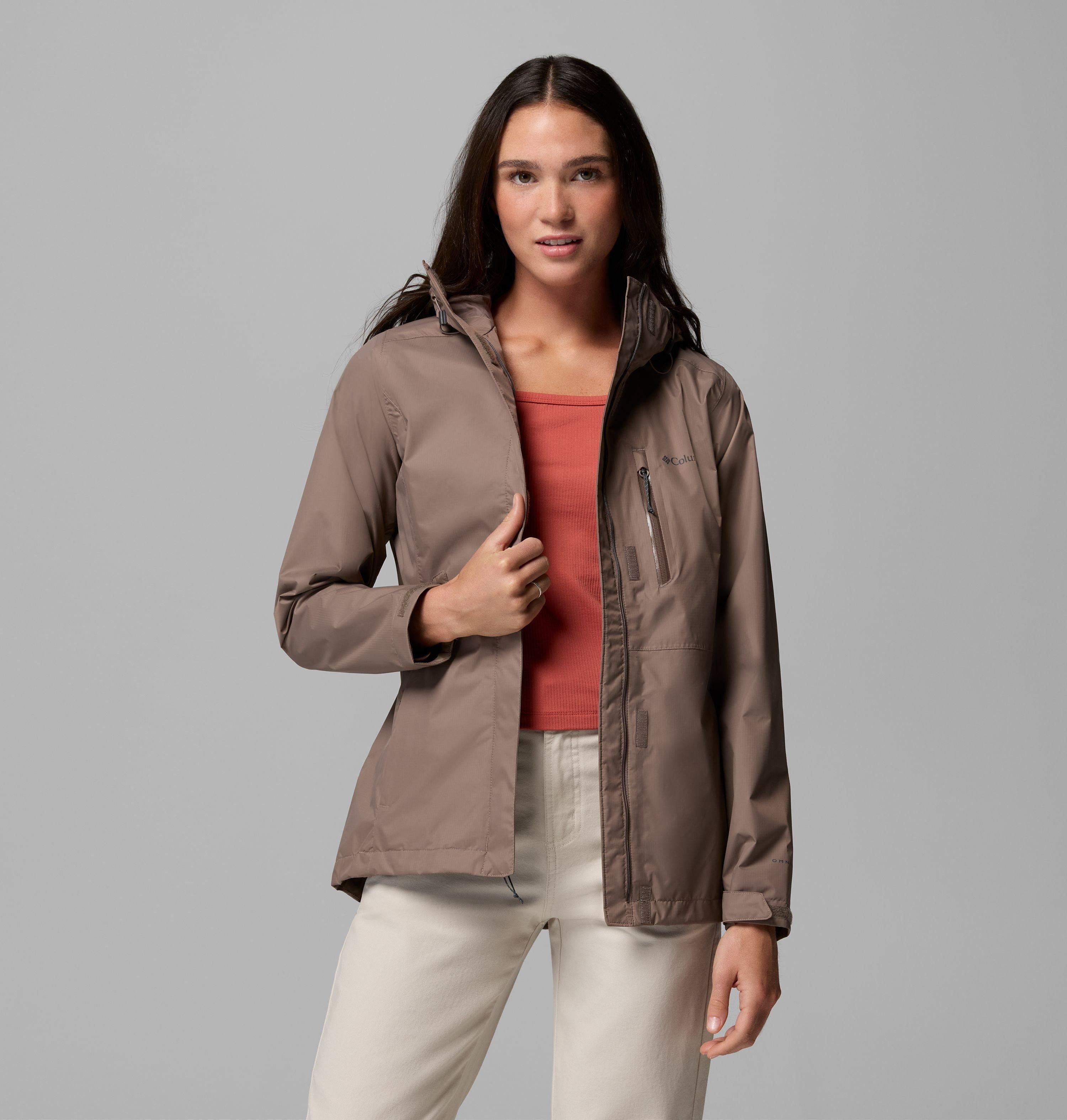 Columbia Regenjacke Pouring Adventure III Jacket mit per Gummizug verstellbarer Kapuze, wasserdicht, winddicht