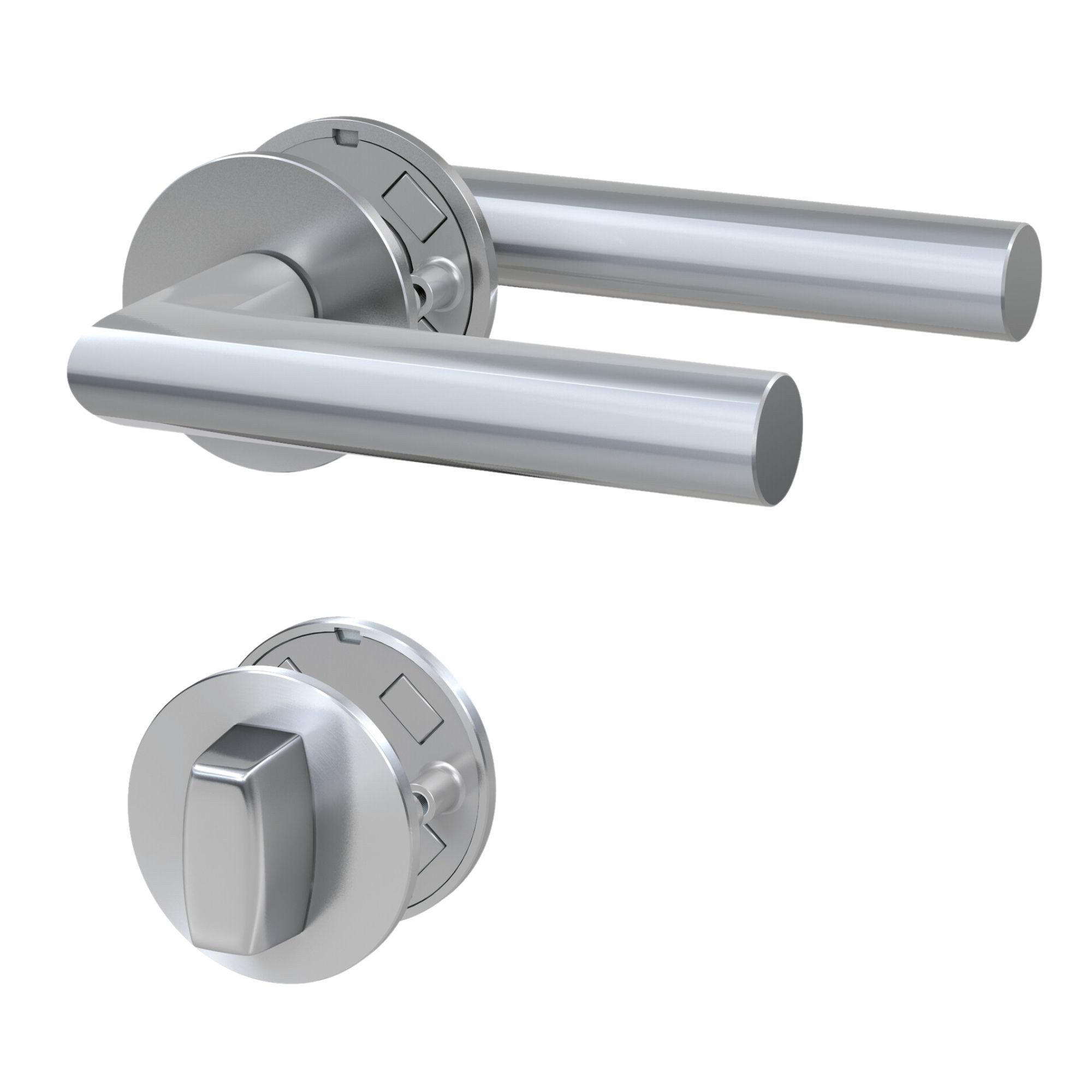 BASI Drückergarnitur Rosetten-Garnitur (Packung), WC/Bad Schloss, Drehknauf, Türstärke 25-65mm, 3mm Magnet-Flachrosetten