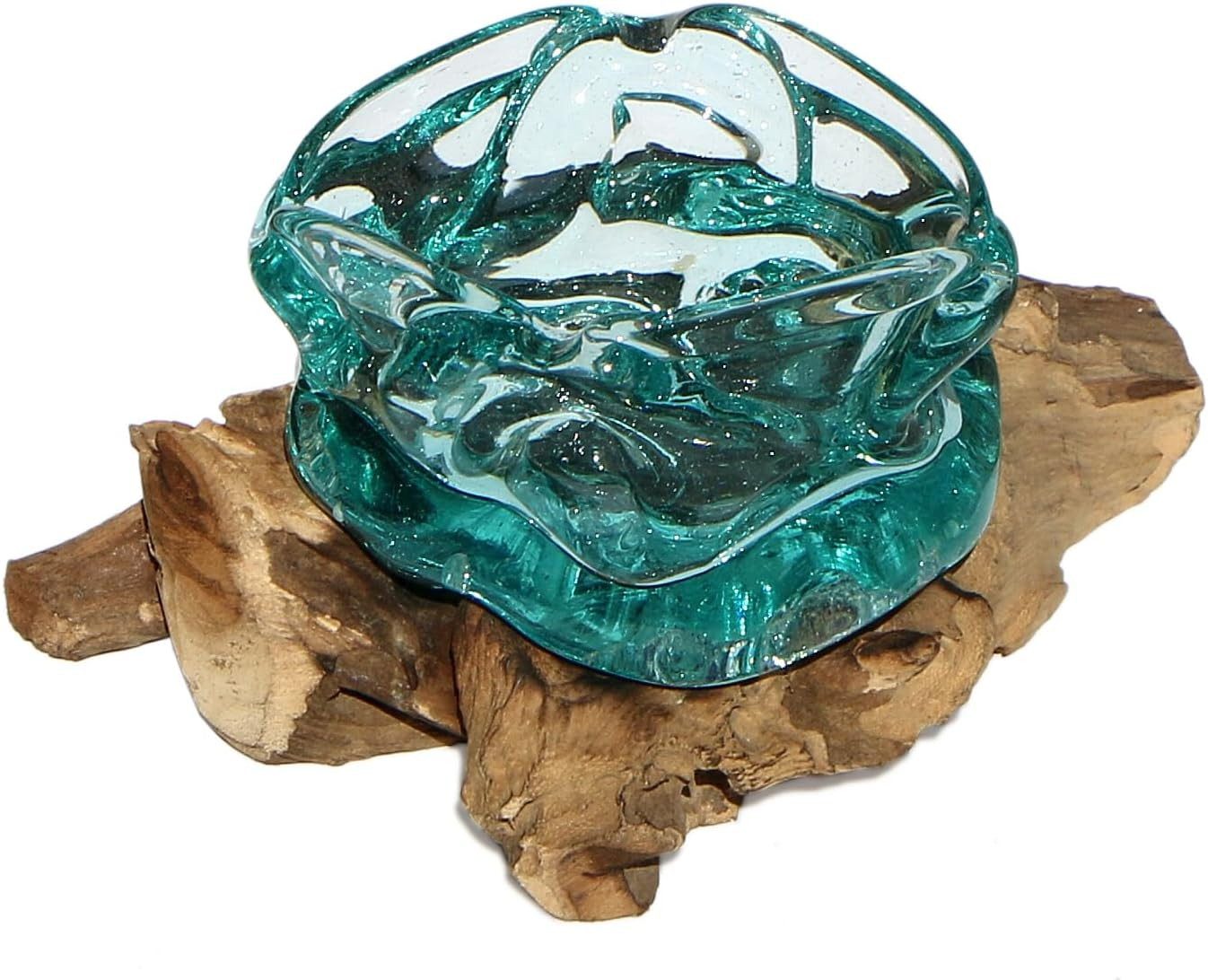 Aschenbecher Glas Aschenbecher auf Wurzelholz Ascher Teakholz Gamal Bali