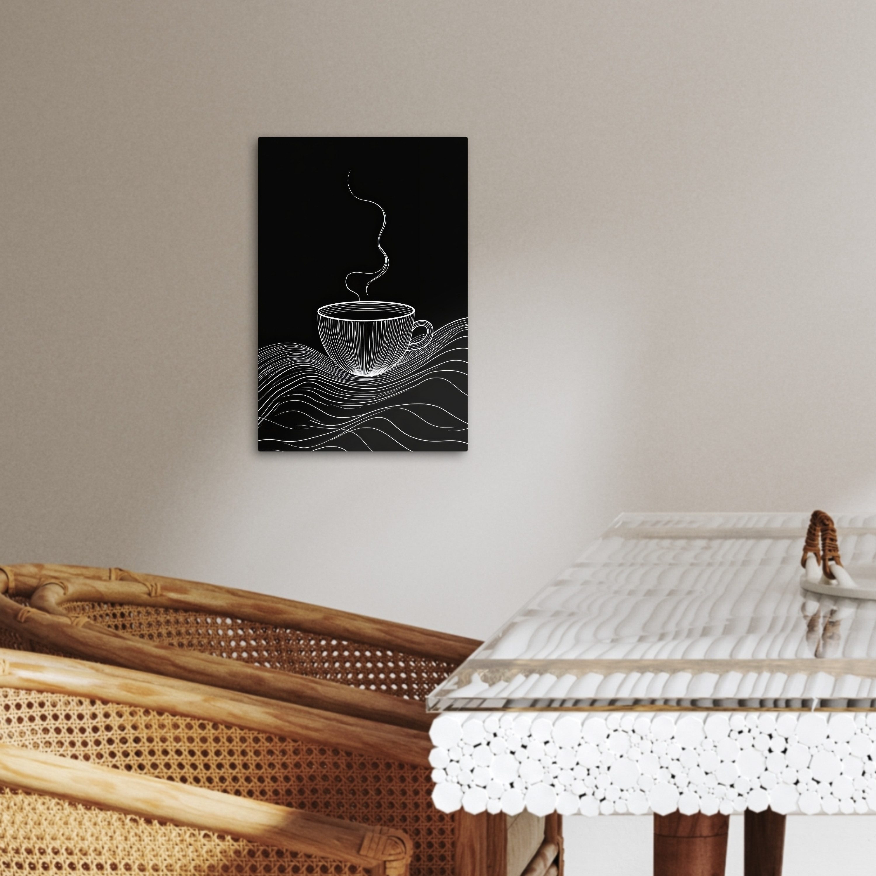 OneMillionCanvasses® Leinwandbild Strichzeichnung - Kaffeetasse - Schwarz - Küche, Fotodruck (1 St), Wandbilder für Esszimmer, Wanddeko Bilder Küche 20x30 cm – Bild 3 von 3