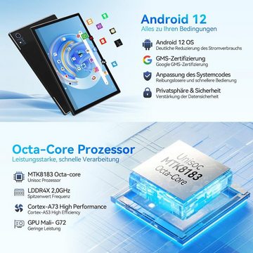 ZONKO D115 Tablet (10", 128 GB, Android 12, 5G+2,4G, Tablet mit Tastatur,(1TB TF),7000mAh,Octa-core 2.0GHz,1080P13MP Kamera)