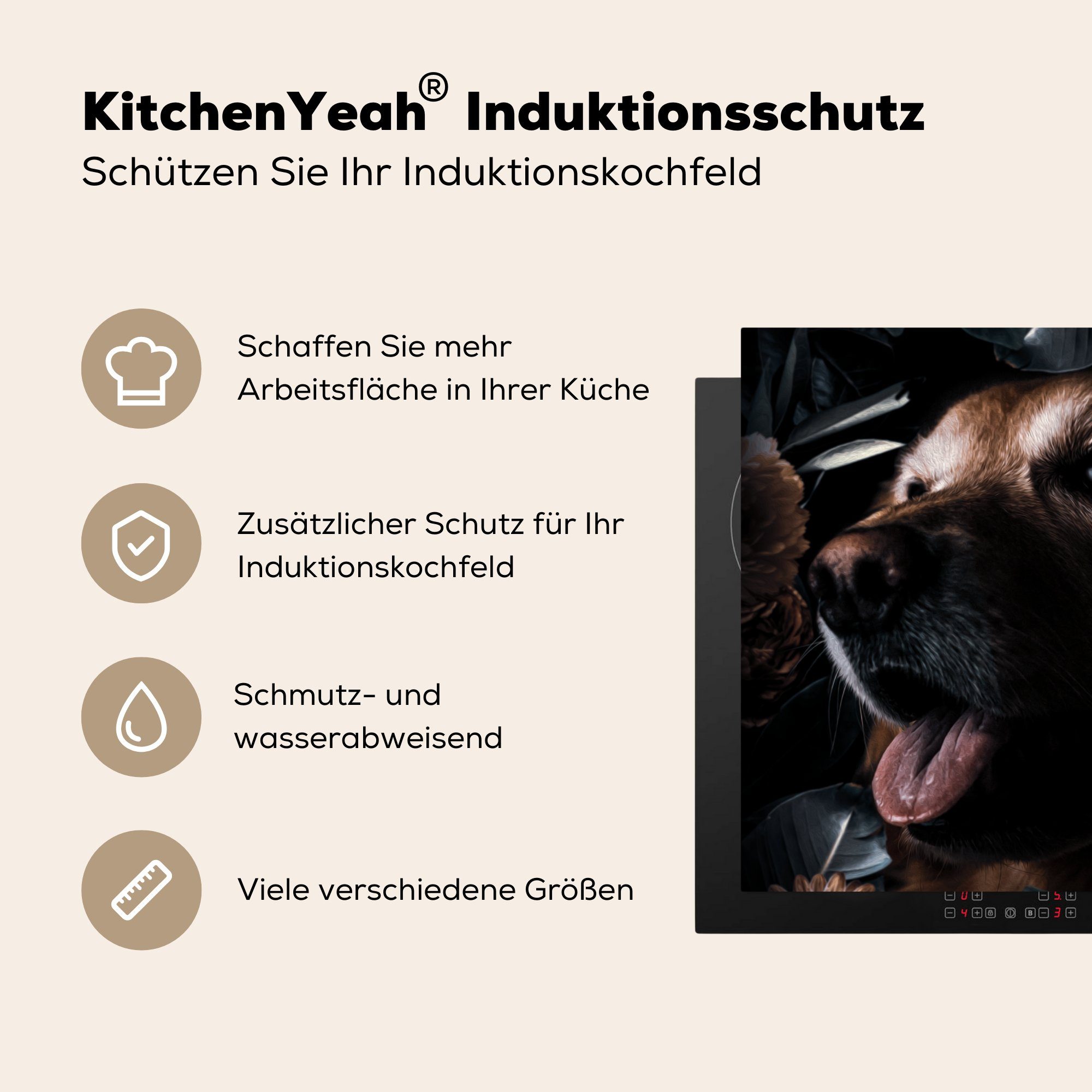 MuchoWow Herdblende-/Abdeckplatte Hund tlg), Vinyl, für Blätter küche (1 Blumen cm, Ceranfeldabdeckung, - Arbeitsplatte - - Botanisch, 78x78