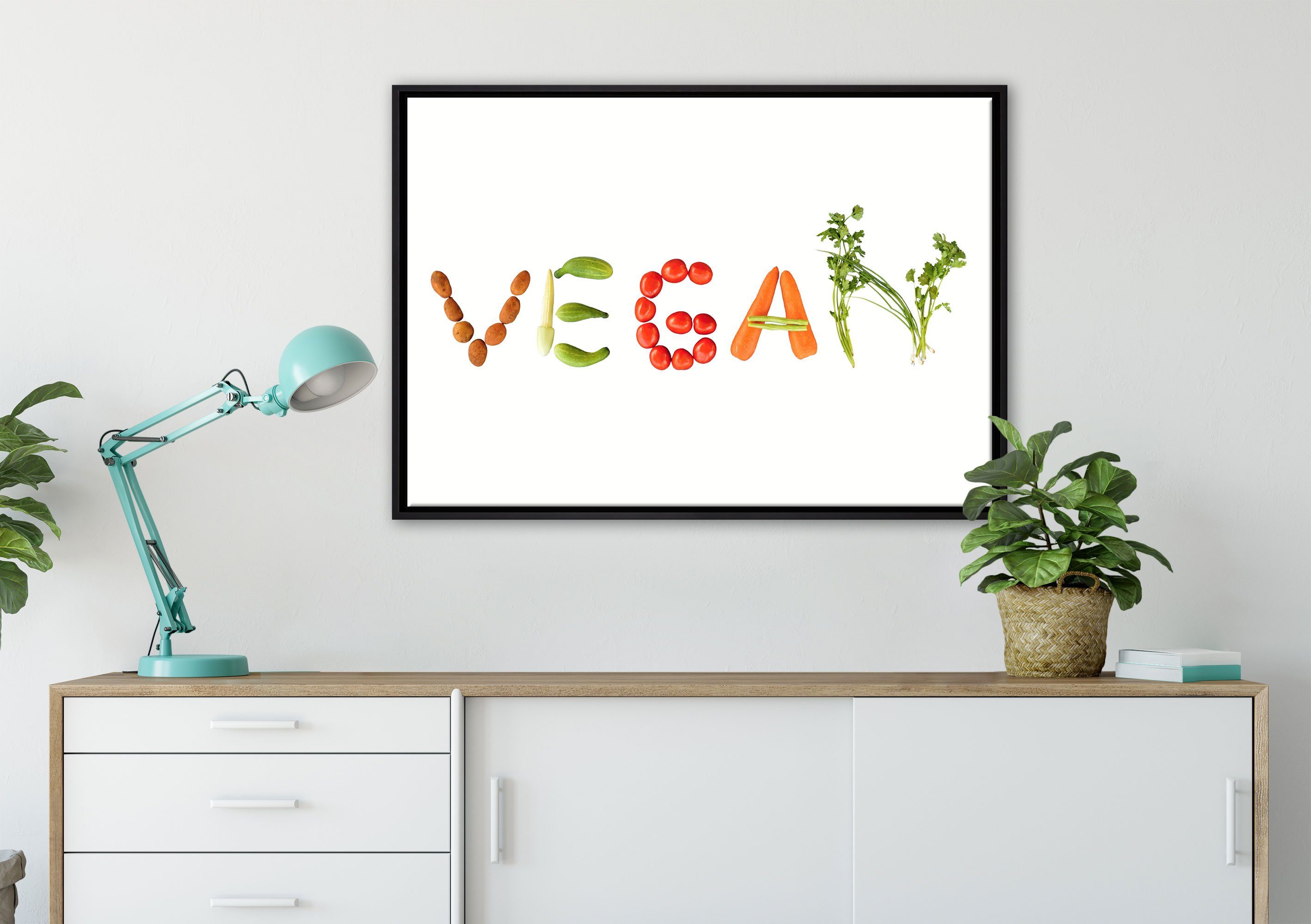 Pixxprint Wanddekoration Schattenfugen-Bilderrahmen fertig Gemüse, Leinwandbild Vegan Zackenaufhänger bespannt, (1 St), inkl. einem Leinwandbild in gefasst,
