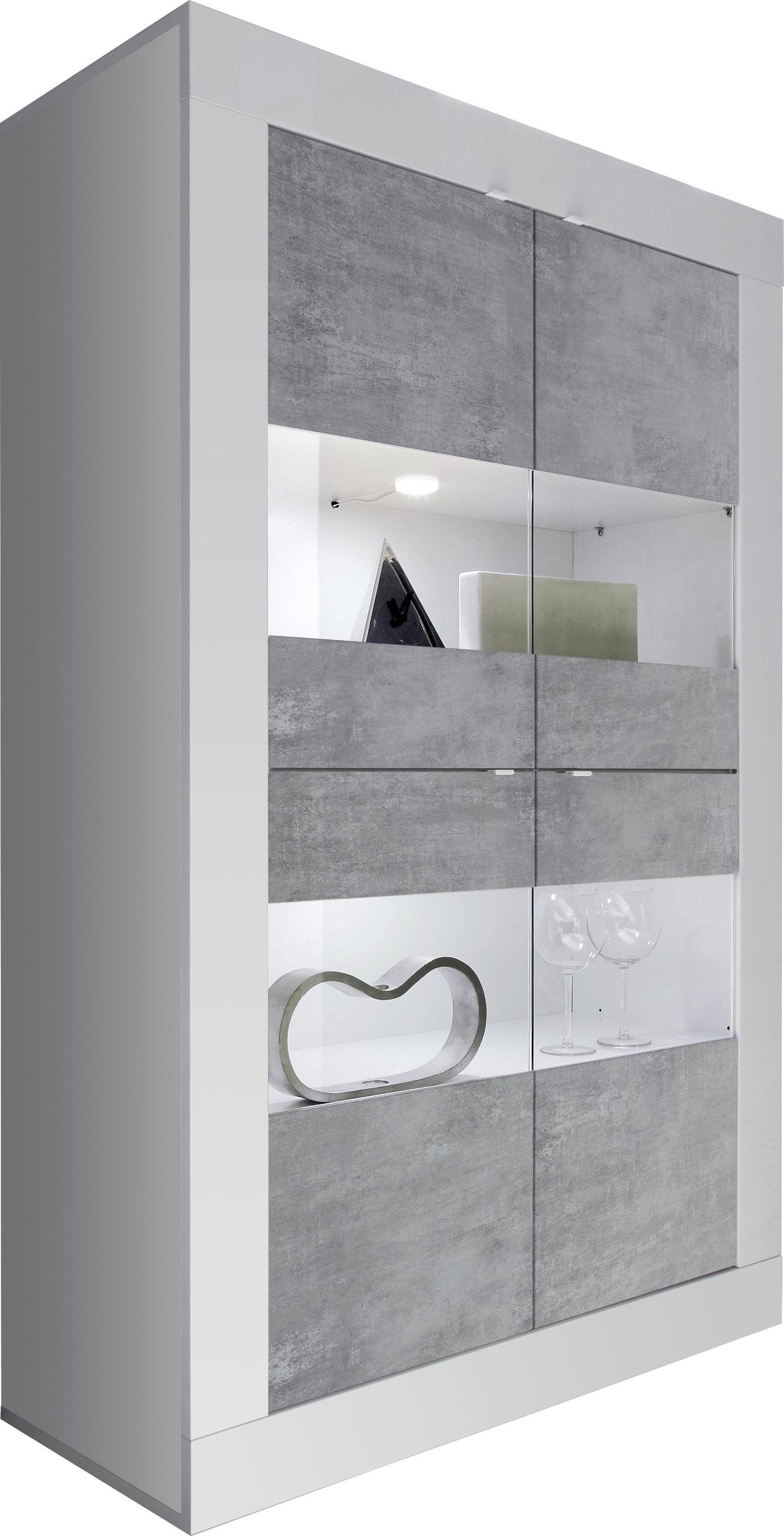 Home affaire Vitrine Basic Höhe 162 cm, Standvitrine mit 4 Türen - Metallgriffe, Stauraumvitrine in moderner Rahmenoptik, Hochschrank, Anrichte
