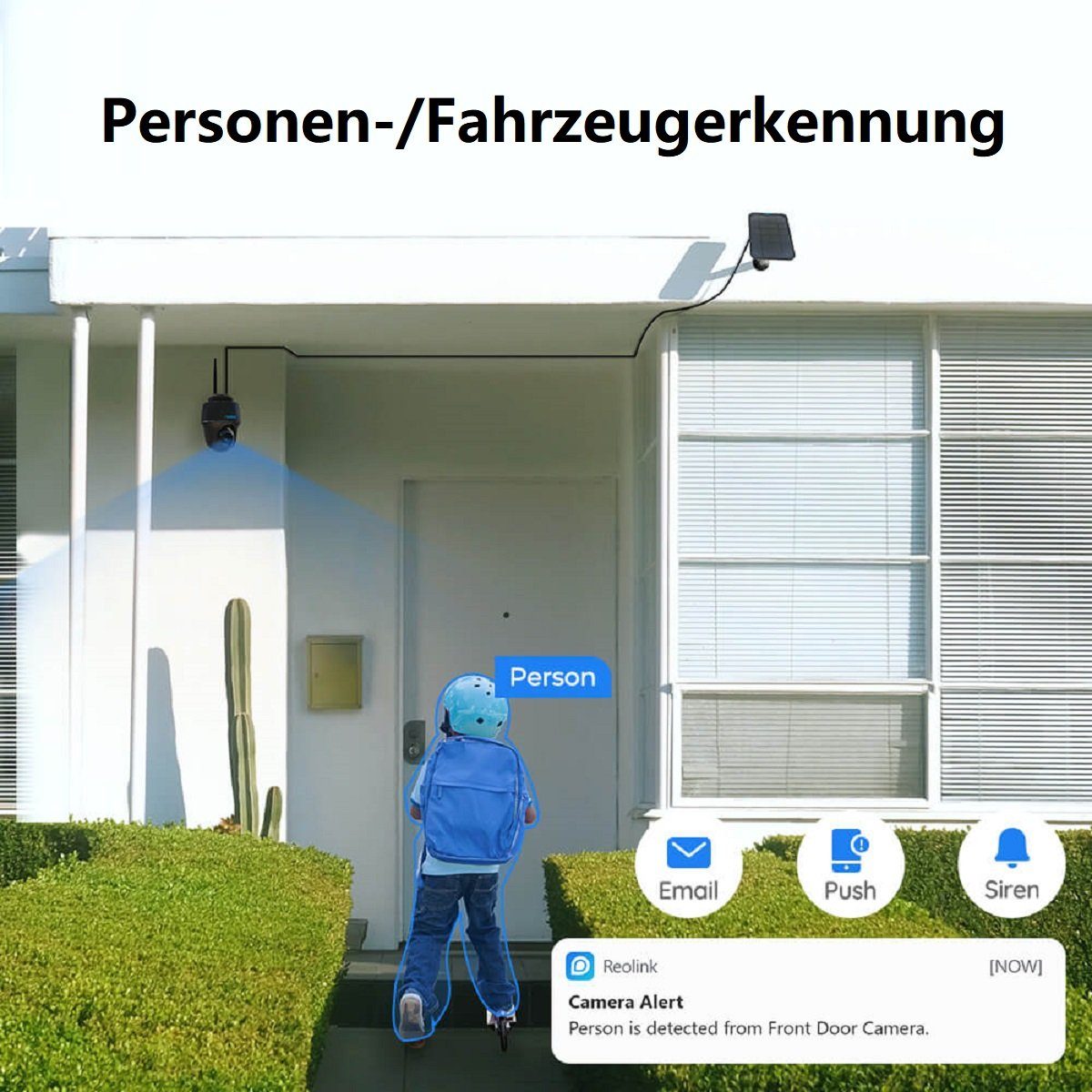 Reolink Überwachungskamera Argus PT+SP 4MP PTZ Akku- oder solarbetriebene 2,4/5GHz WLAN IP (Außenbereich, PIR-Erkennung,IR-Nachtsicht,Could-Speicherung)