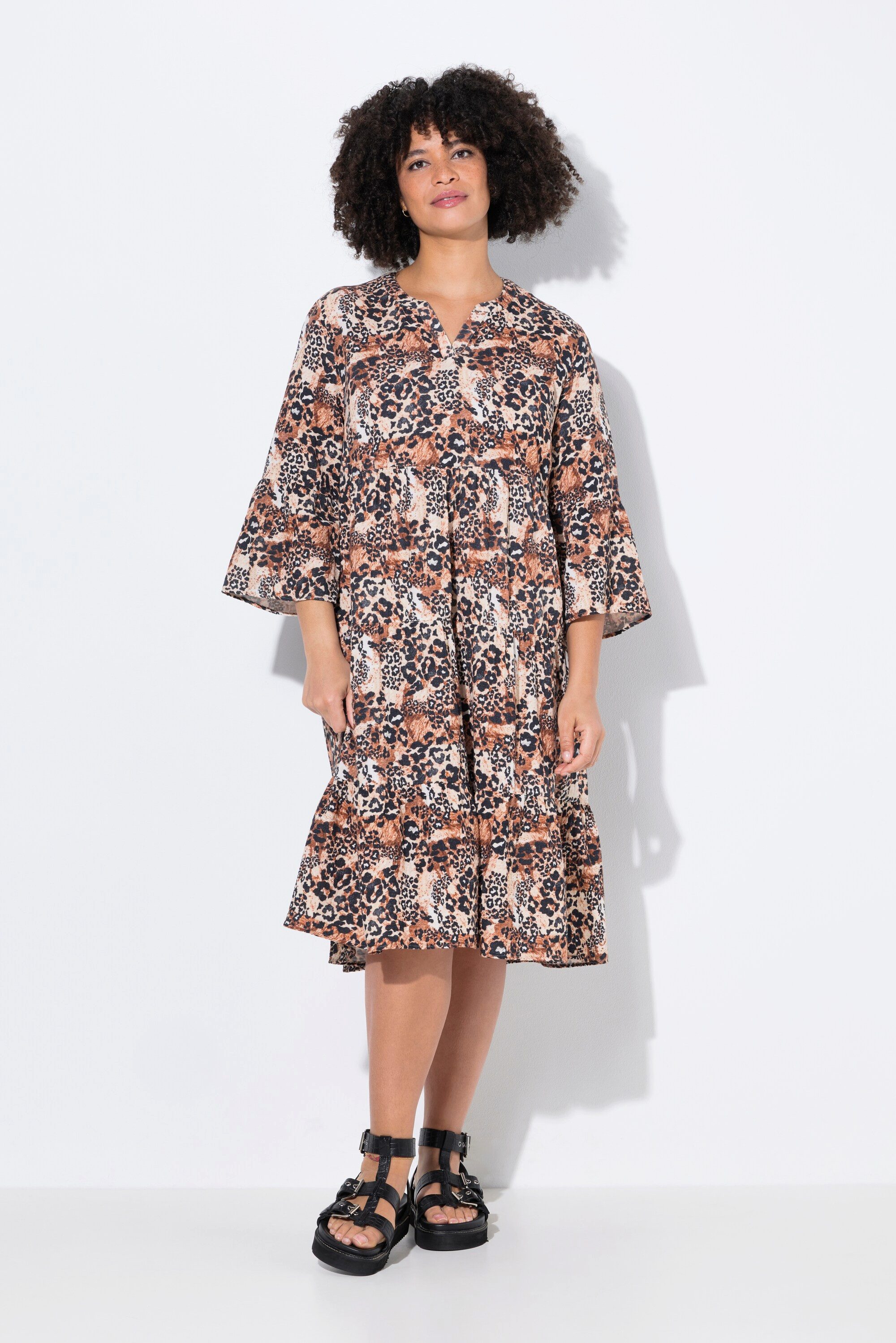 Angel of Style Jerseykleid Kleid A-Linie Musselin Leo-Muster Volants günstig online kaufen