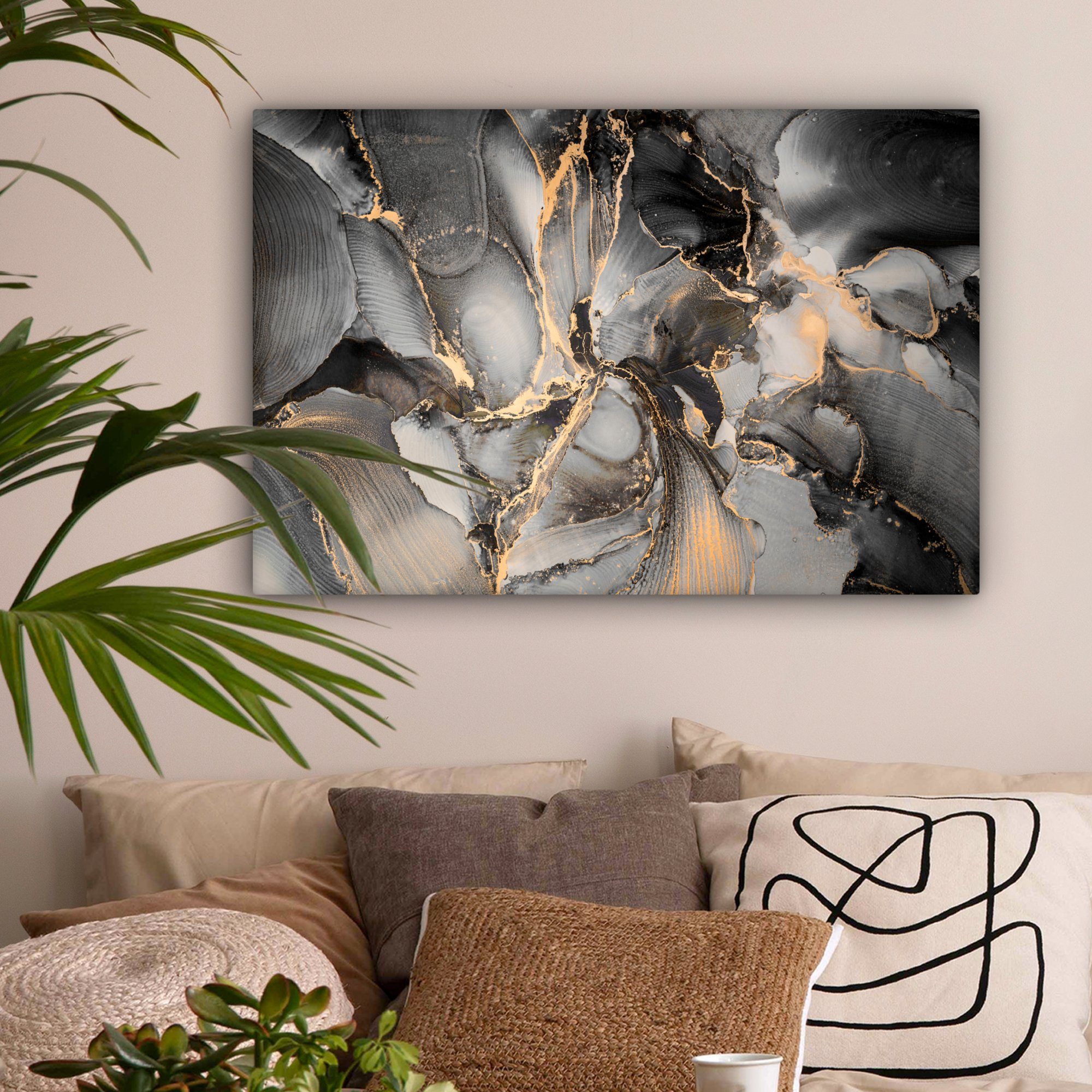 OneMillionCanvasses® Leinwandbild Grau - Luxus - Gold - Marmor, Fotodruck (1 St), Leinwände Wanddeko Wohnzimmer Schlafzimmer 60x40 cm