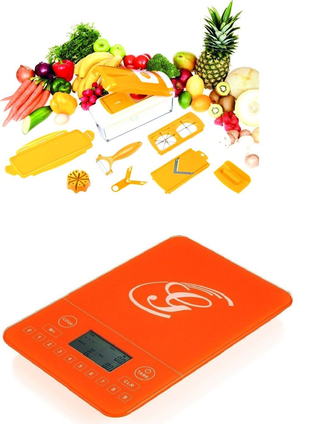 Genius Gemüsehobel Genius Nicer Dicer plus Gemüseschneider Multischneider 13-tlg Orange, Edelstahl, Kunststoff