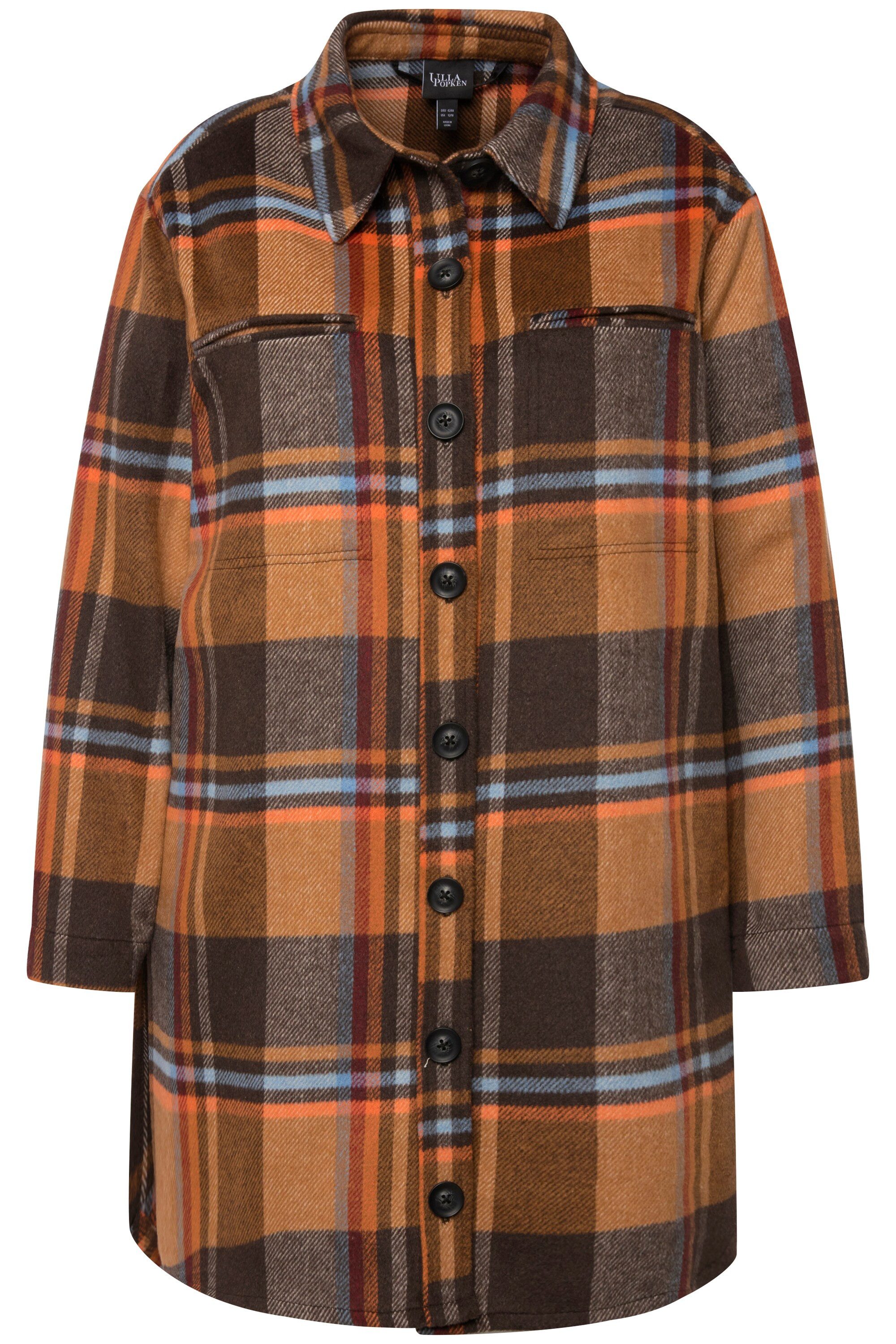 Ulla Popken Sommerjacke Overshirt Flanell Hemdkragen Oversized Langarm