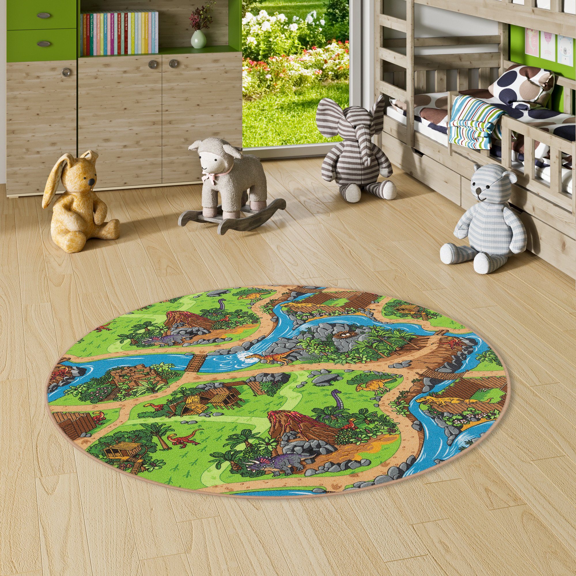 Kinderteppich Kinder Spiel Straßen Teppich Dino Welt Rund, Pergamon, Rund,  Höhe: 4 mm