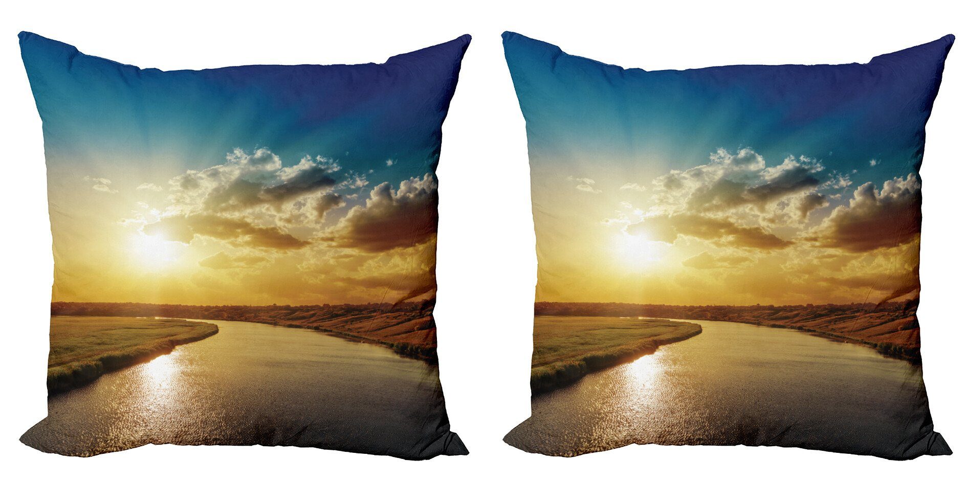 Landschaft Dreamy auf Fluss Stück), Abakuhaus Sonnenuntergang Kissenbezüge (2 Doppelseitiger Accent Digitaldruck, Modern