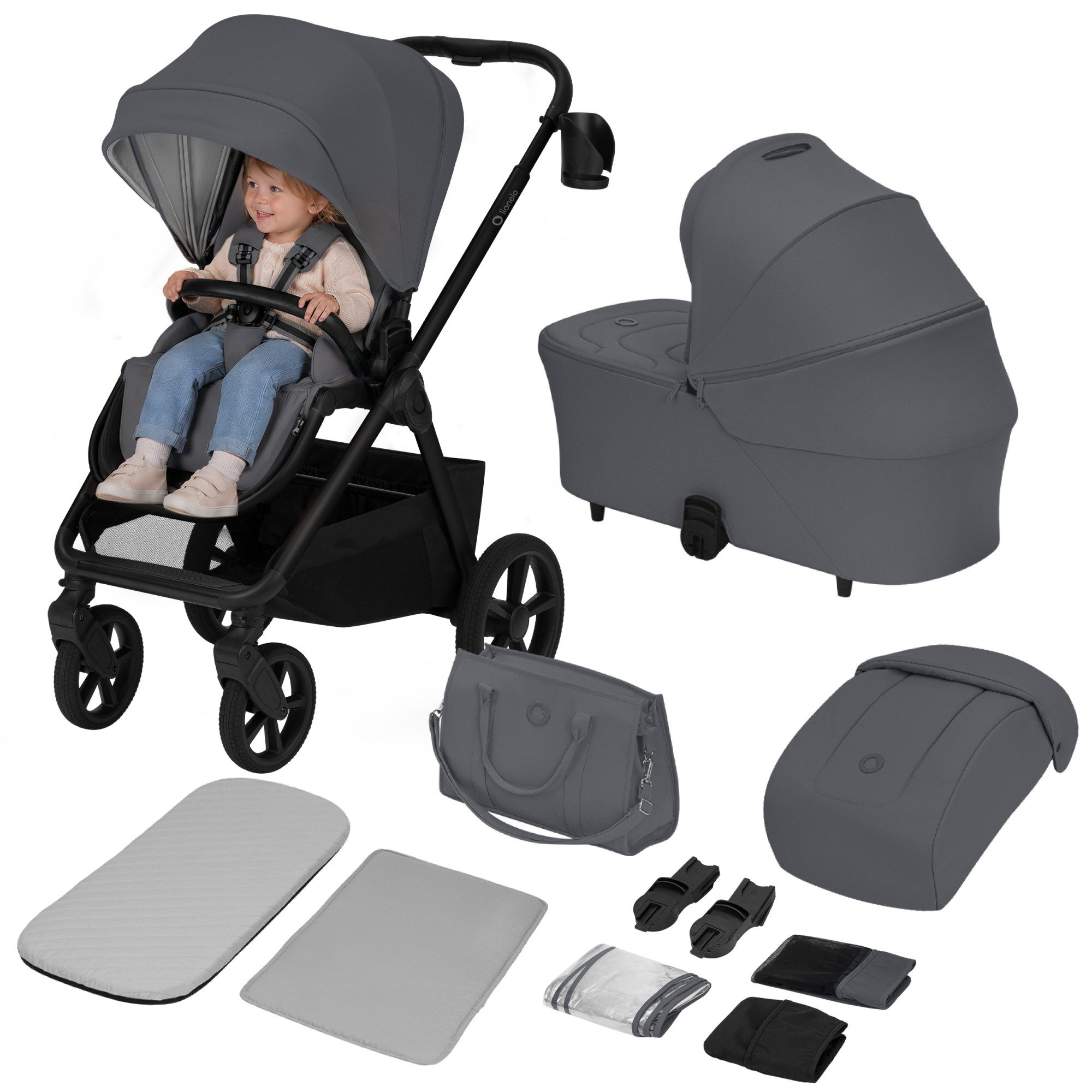 lionelo Kinder-Buggy CARMINE 2IN1, (Set), 2in1/GravelTech/Anti-Reflux/AiryDots/UPF50+