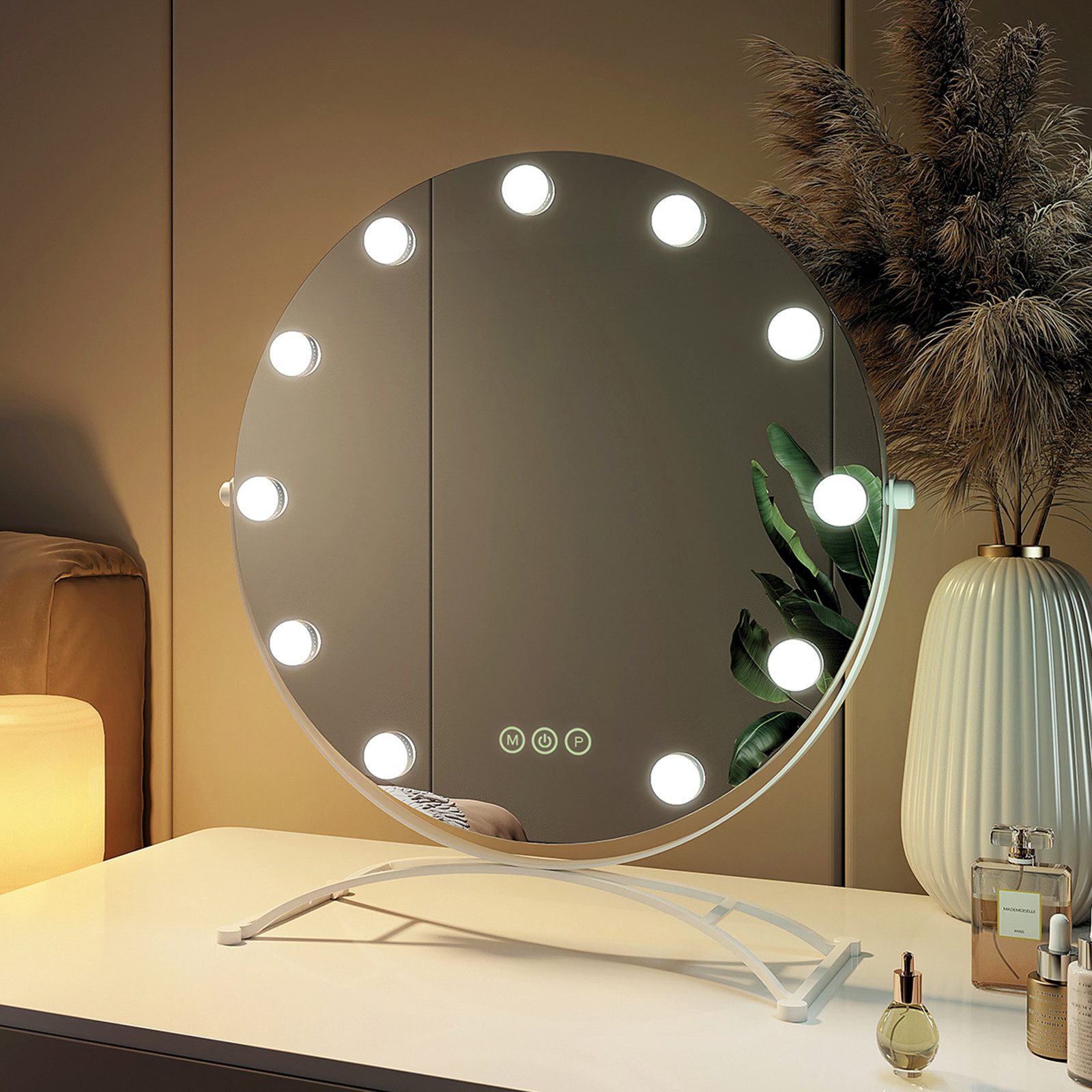 EMKE Kosmetikspiegel 1 Plus 1 Hollywood Spiegel mit Beleuchtung 7 x Vergrößerungsspiegel (Sternenlicht Serie), 3 Lichtfarben,Dimmbar,7 x Vergrößerungsspiegel,360° Drehbar