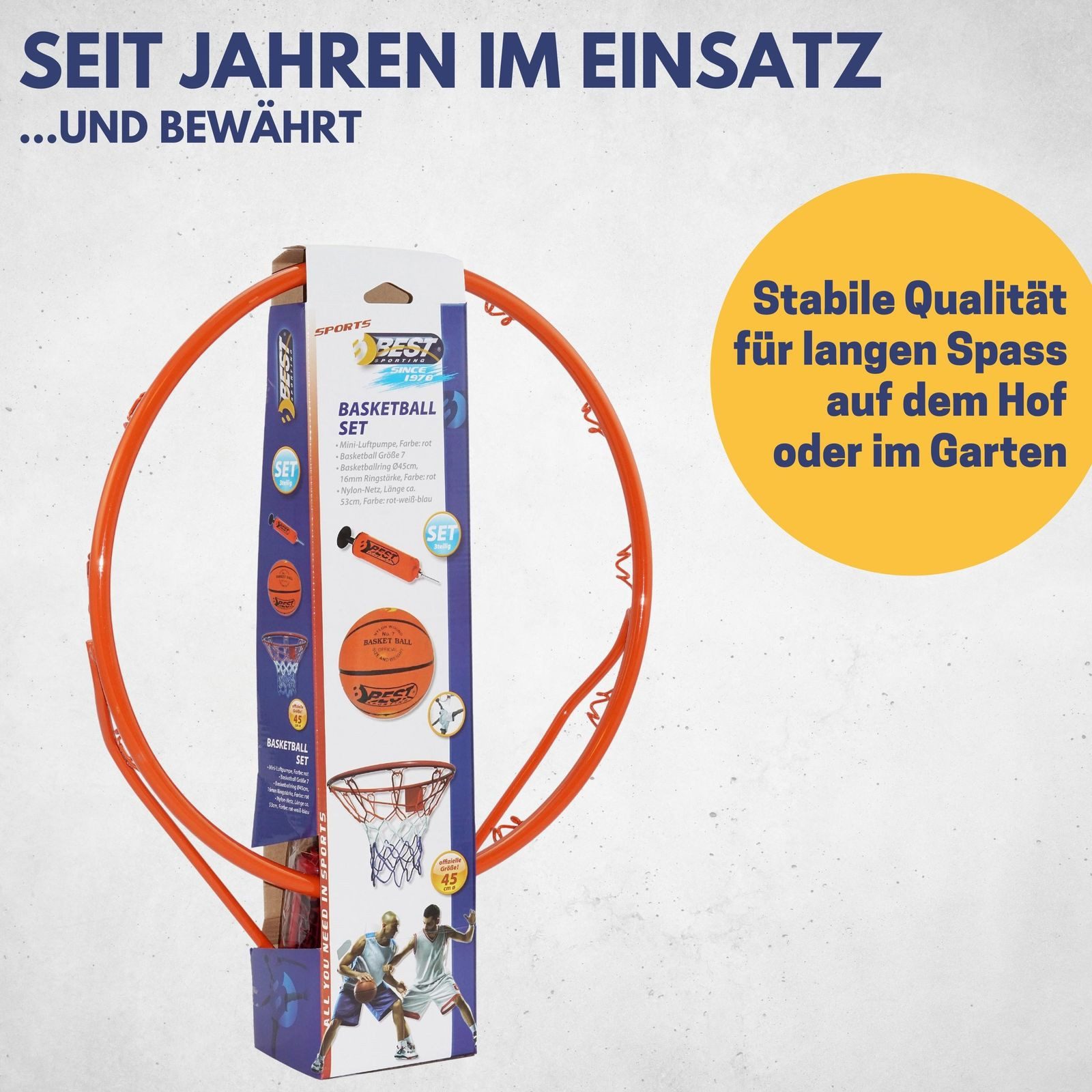 Best Sporting Basketballkorb Basketballkorb Outdoor Wandmontage Set mit Basketball und Pumpe, Stabiler Basketball Korb Outside mit Standard Ø 45 cm und Netz