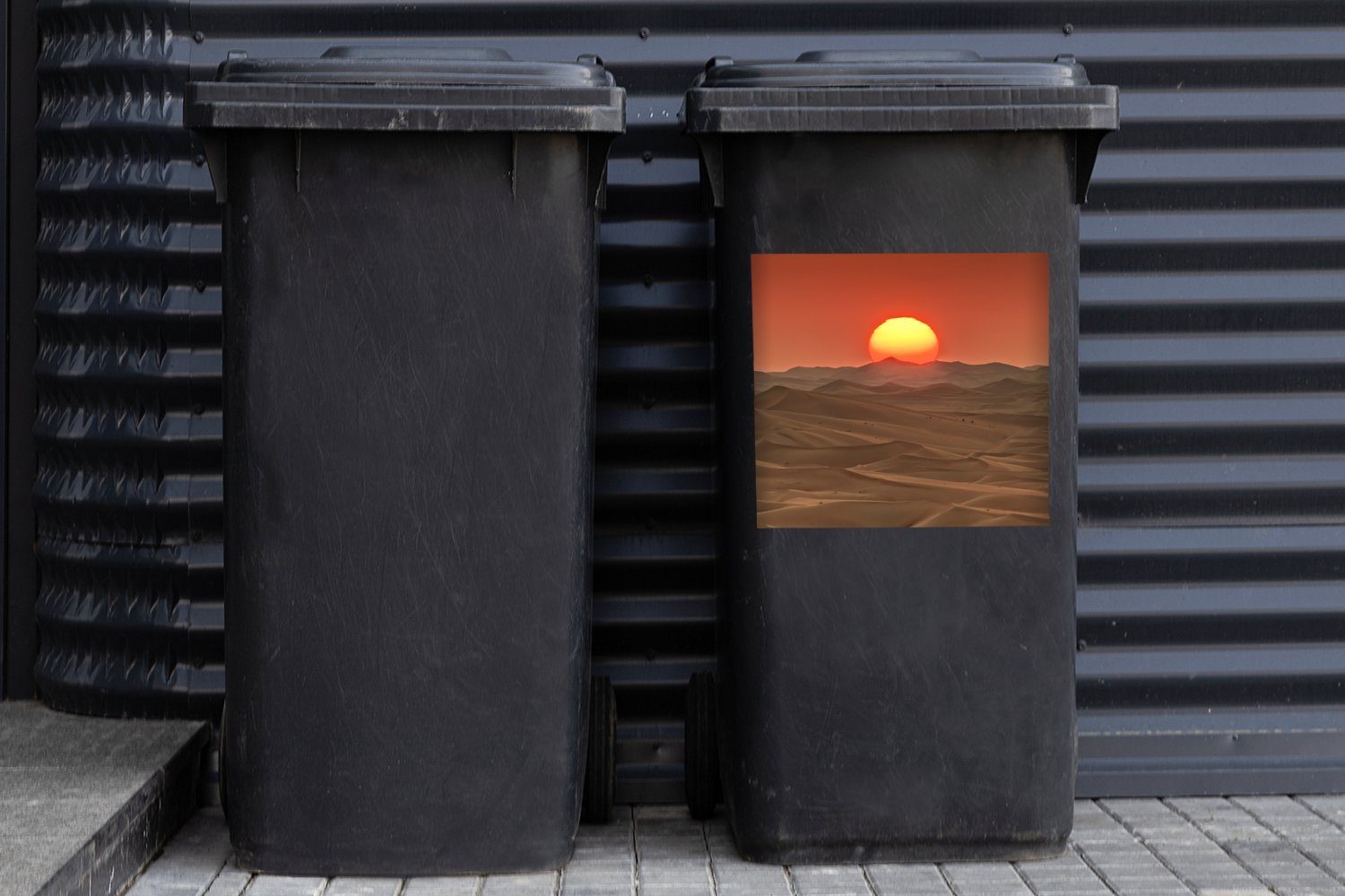 Mülltonne, Mülleimer-aufkleber, Ein Sticker, (1 der in MuchoWow Wüste Sanddünen Sonnenuntergang Abfalbehälter St), Wandsticker über Container,