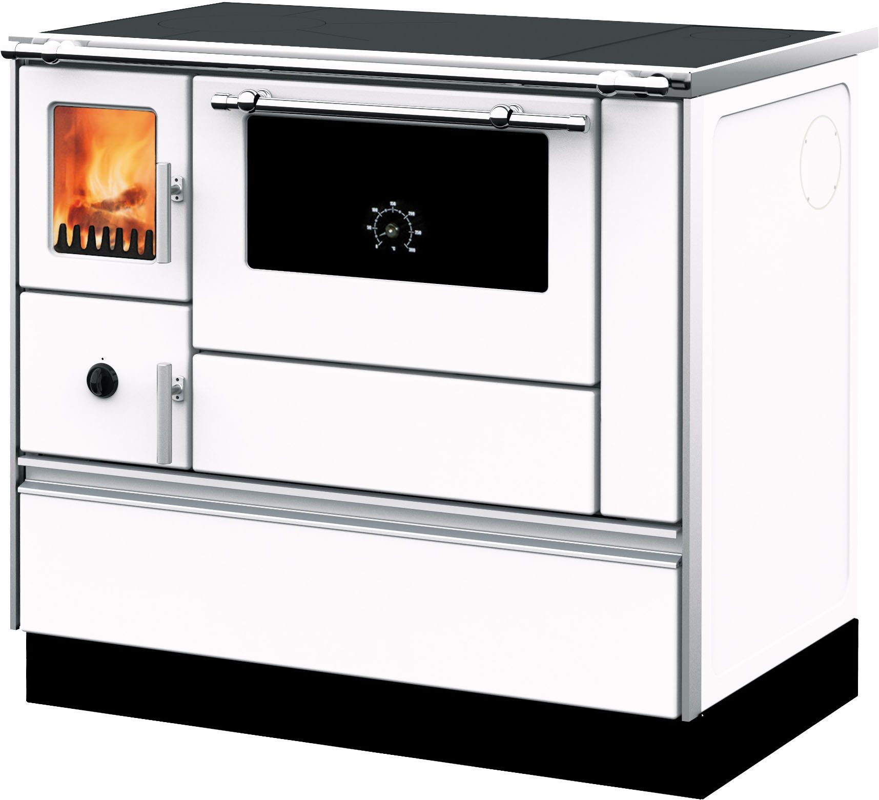 WESTMINSTER Festbrennstoffherd K76F-90 weiss, rechts, 7,6 kW, Zeitbrand