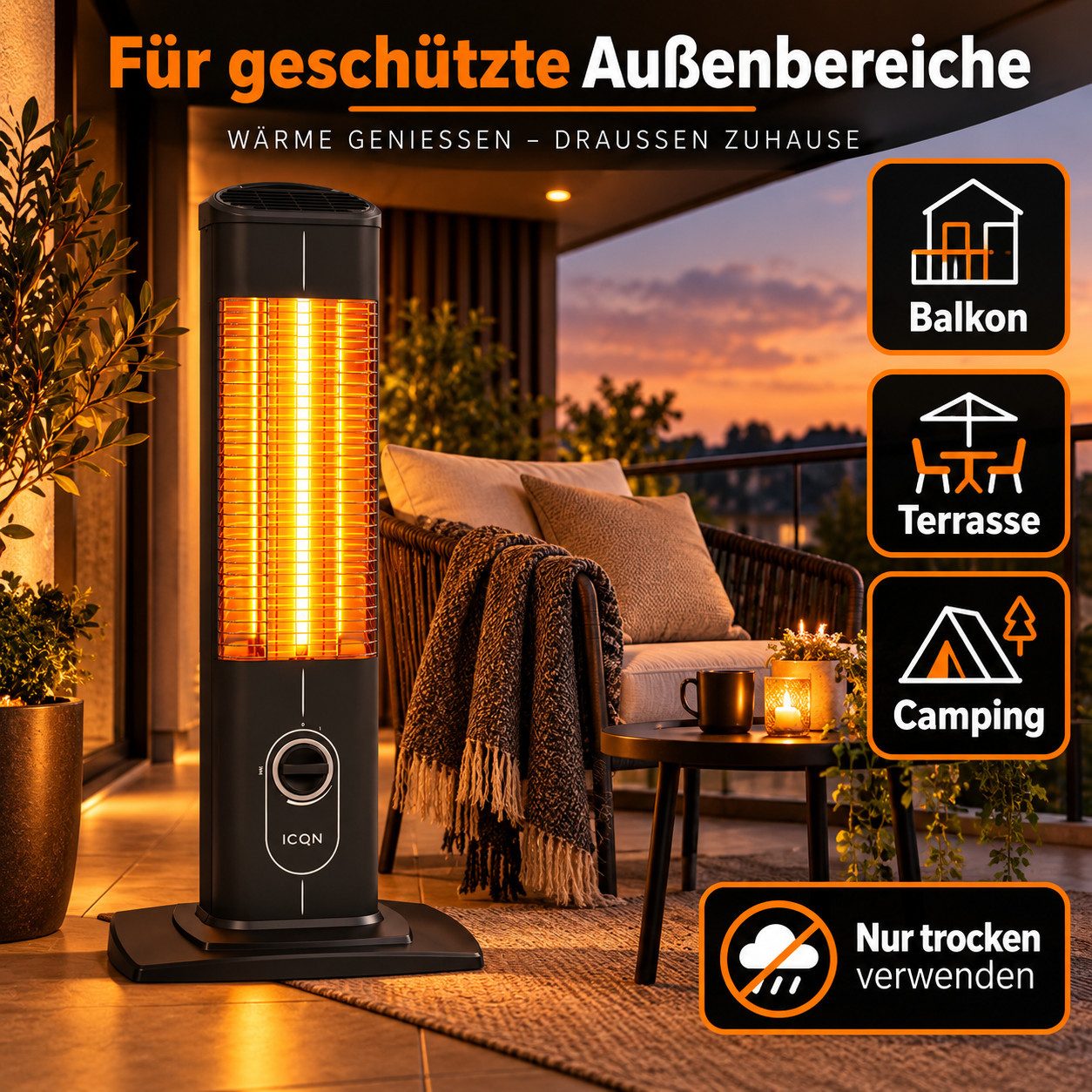 ICQN Heizstrahler IC1500 Stand Heizstrahler, Infrarotheizung, 1500 W, IP20 – Bild 5 von 5