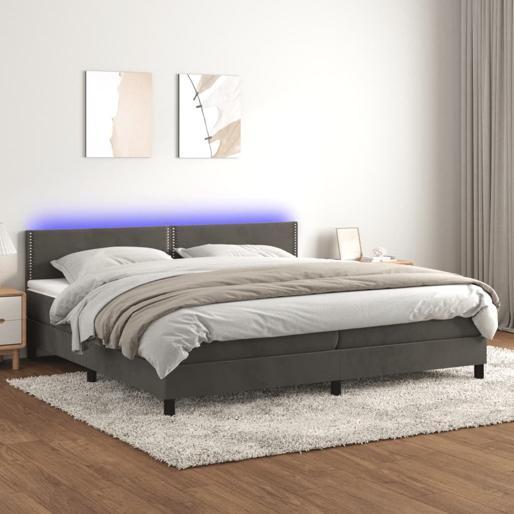 vidaXL Boxspringbett Boxspringbett mit Matratze LED Dunkelgrau 200x200 cm S günstig online kaufen