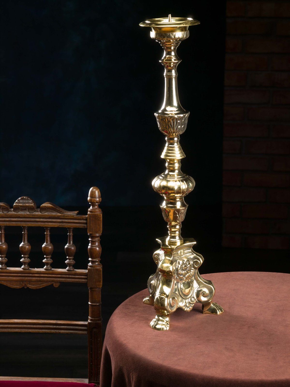 Aubaho Kerzenständer Grosser 60cm Kerzenständer Goldfarben Kerzenleuchter ant Altarleuchter