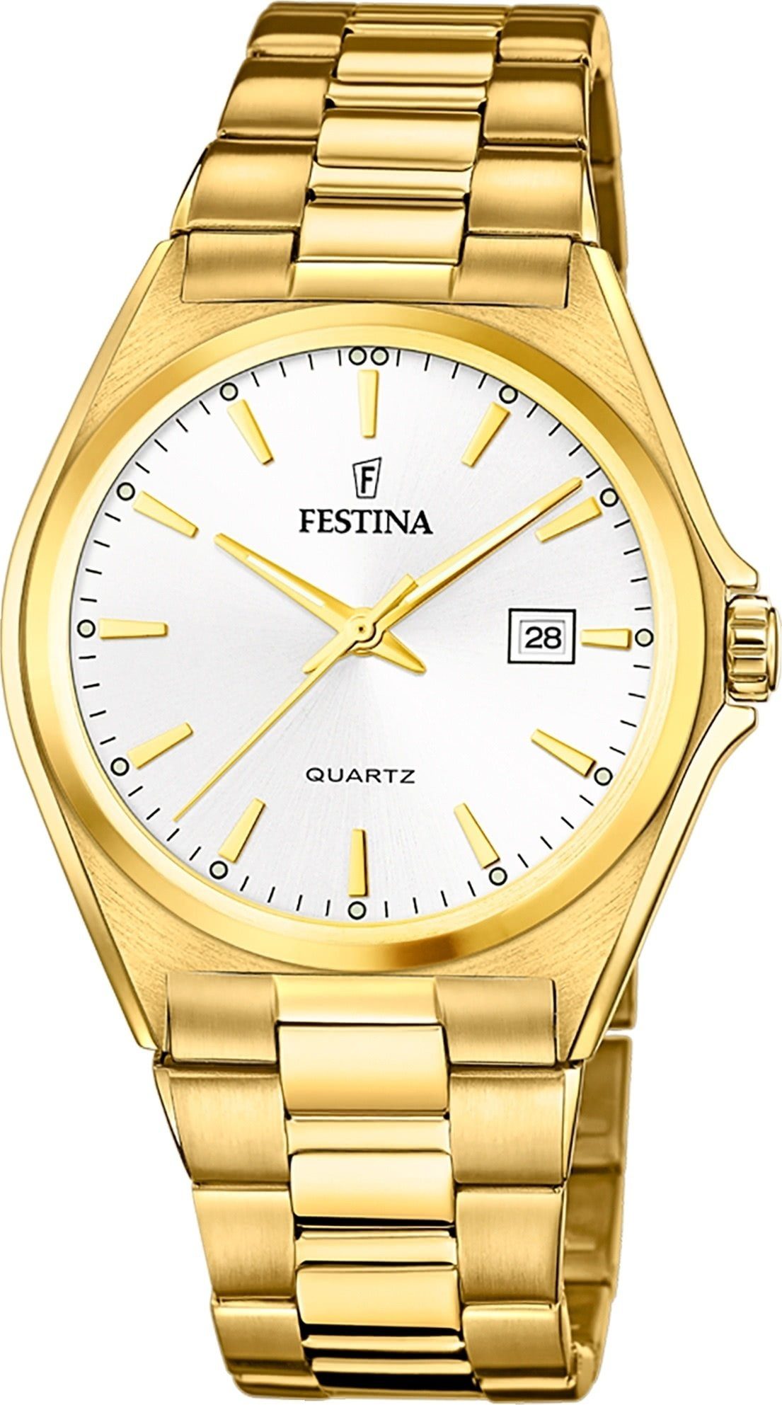 Herren Festina Klassik, rund, Herrenuhr gold, Quarzuhr Festina Casual Edelstahlarmband Armbanduhr