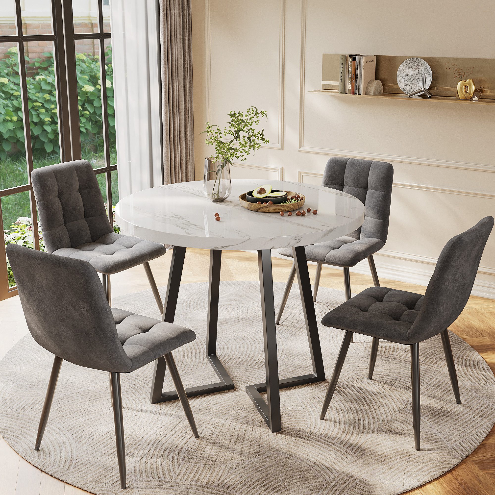 muvano Essgruppe Esstisch-Set mit 4 Stühlen, runder 80 cm Tisch, Esstisch mit Stühlen