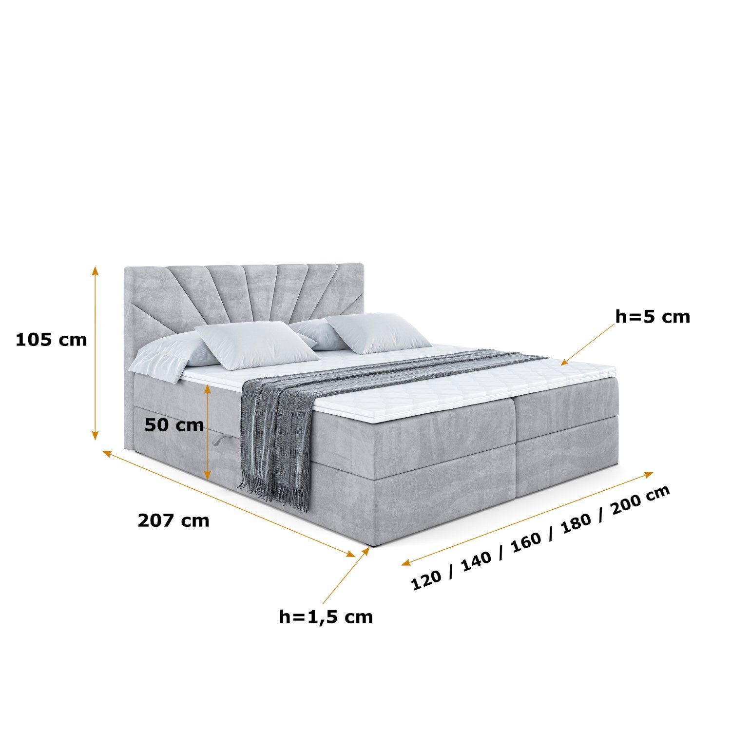 ALTDECOR Boxbett MILTIO (Multipocket-Matratze H4, H3 Matratze Bonellfederung, Topper, Kopfteil)