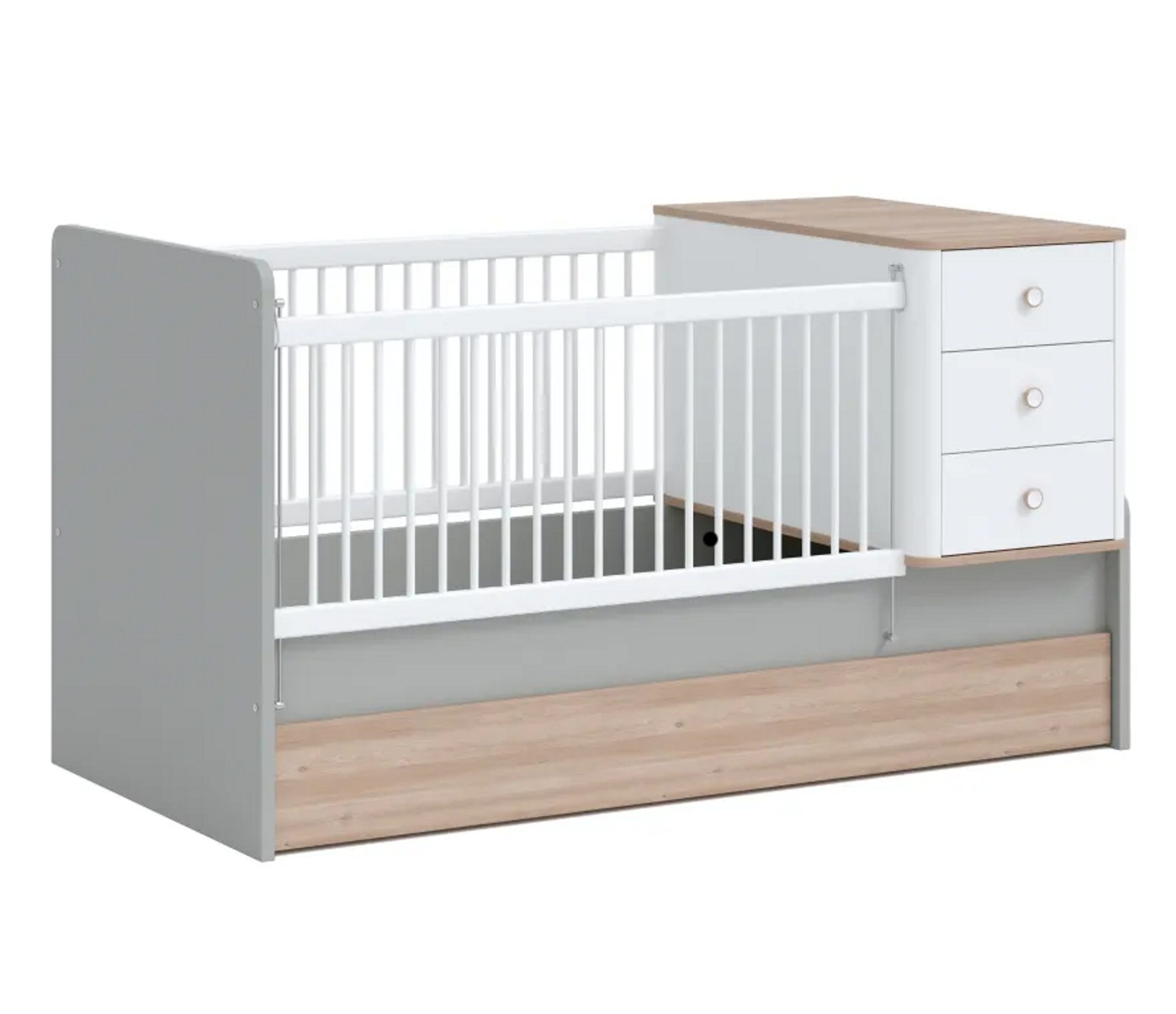Möbel-Zeit Babybett BONO GREY Mitwachsendes Kombibett 80x130/180 cm