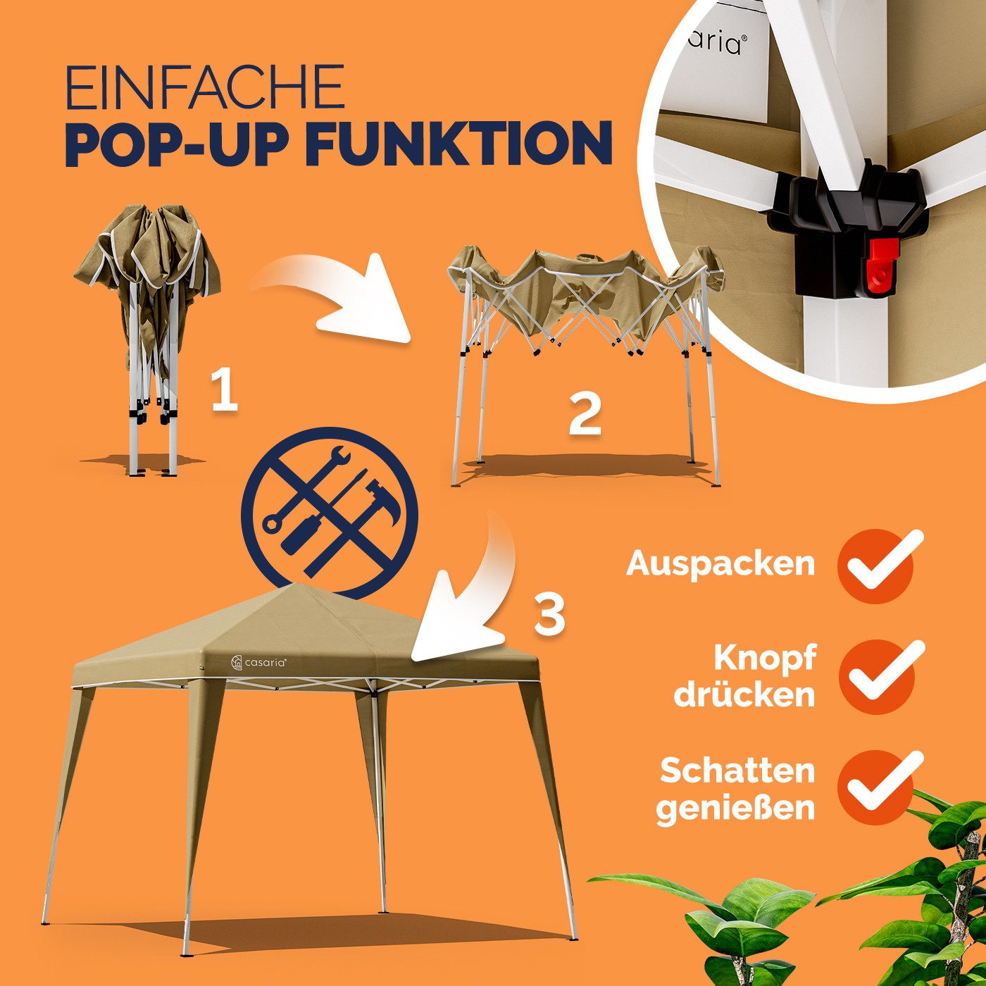 Casaria Pavillon, Pop-Up 300x300 cm Witterungsbeständig UV-Schutz 50+ inkl. Tasche