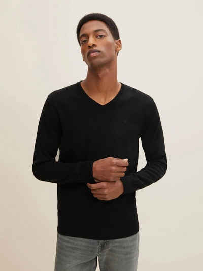 TOM TAILOR В'язані светри Dünner Feinstrick Пуловери Basic V-Ausschnitt Sweater 4652 in Schwarz-2