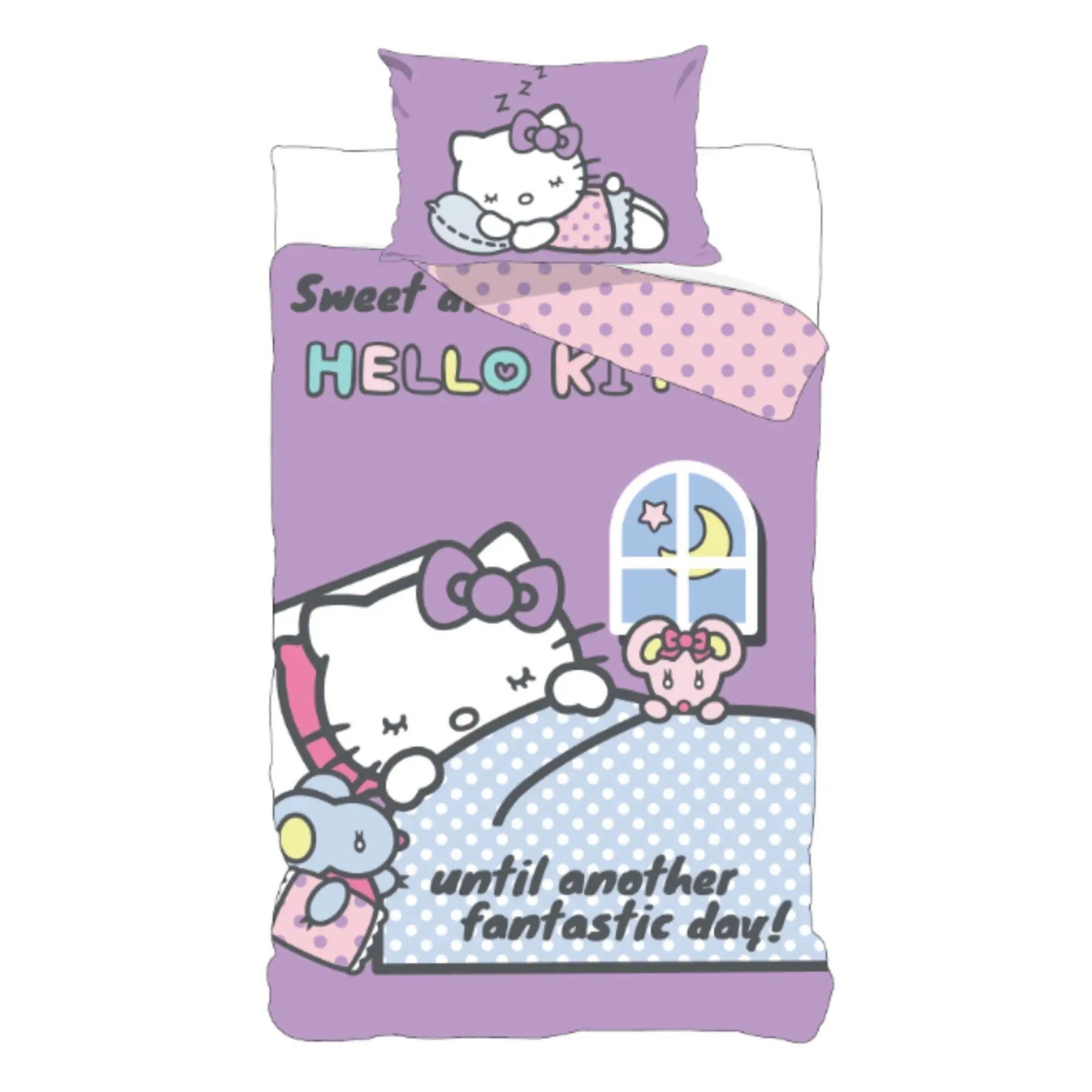 Hello Kitty Bettwäsche Kinder Lila Baumwolle Bettbezug 140 x 200 cm Kissenbezug 60 x 63 cm, Baumwolle, 2 teilig