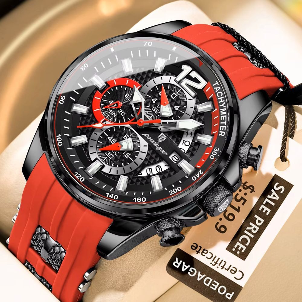 POEDAGAR Quarzuhr POEDAGAR Herren Uhr Chronograph – 898, Sportlich, Silikonband