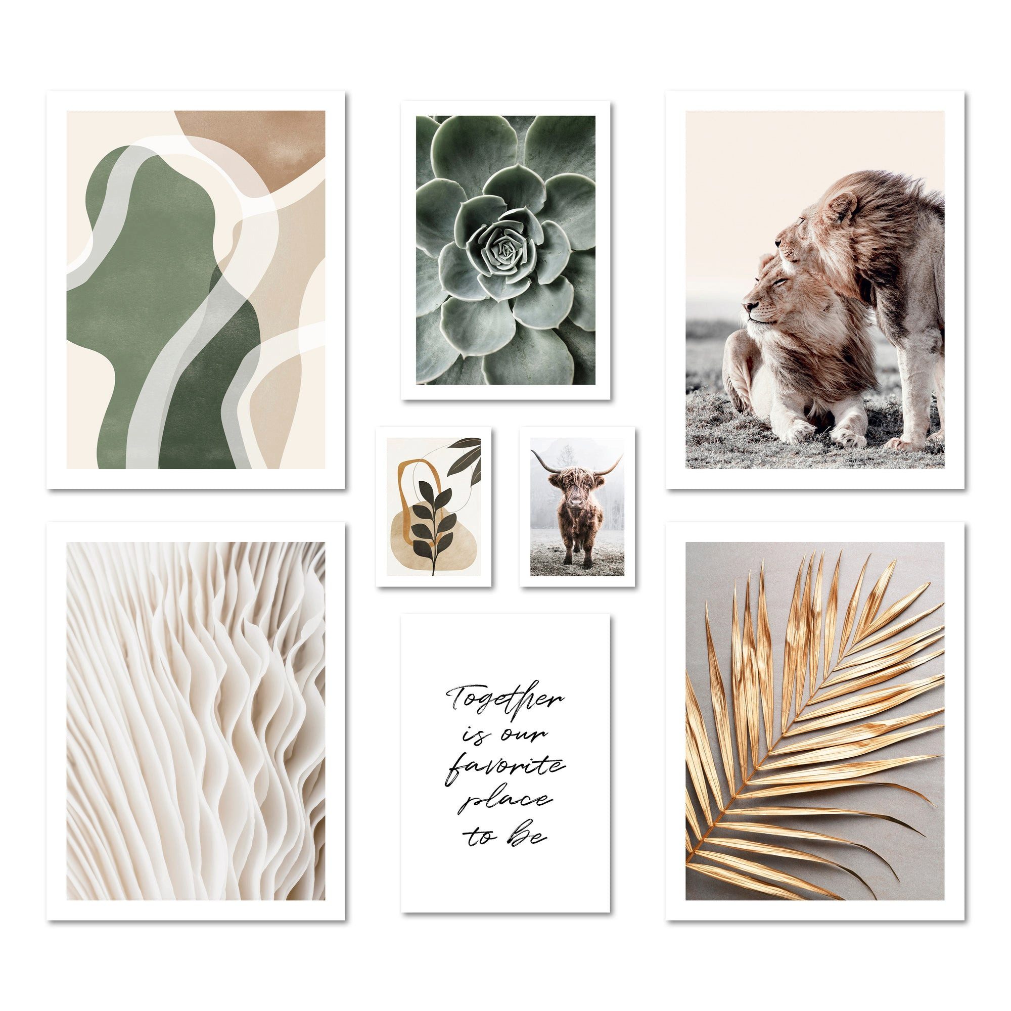 Bilder-Collage Poster Set - ABSTRACT NATURE - Deko Wandbilder beige, braun, gold, grü