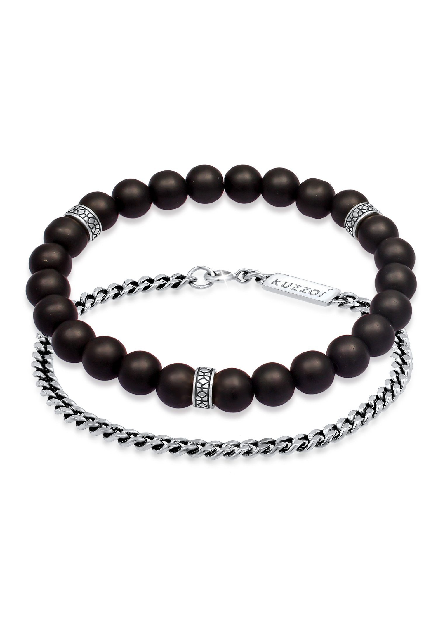 Kuzzoi Armreif Herren Set Panzer Onyx Perlen 925 Silber (kein Set), Kugel
